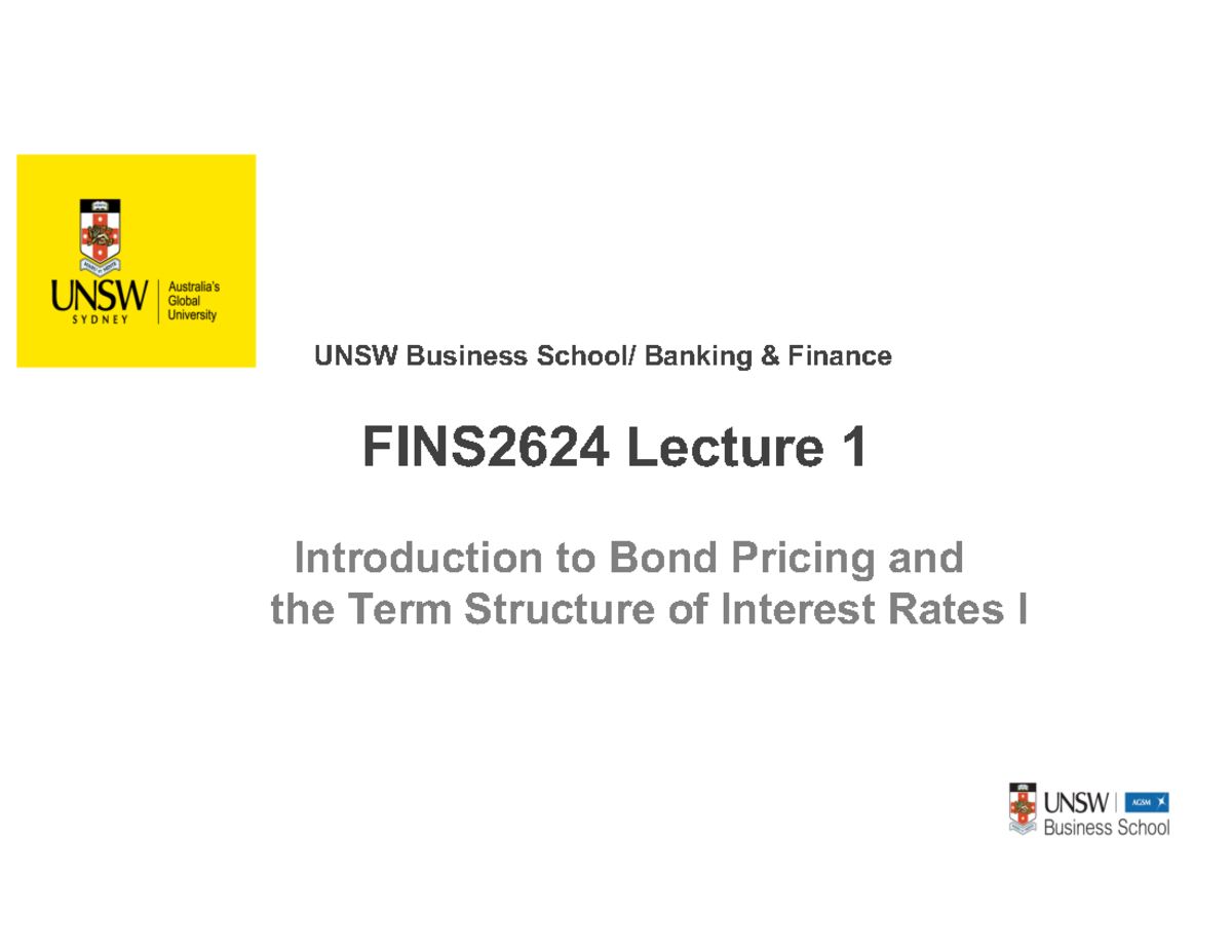 FINS3017 week 1 - UNSW Business School/ Banking & Finance FINS2624 ...