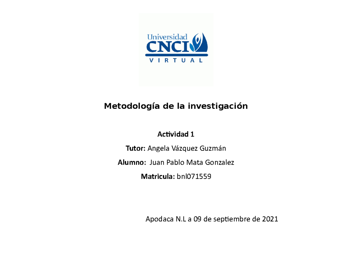 Actividad 1 Metodologia De La Investigacion - Studocu