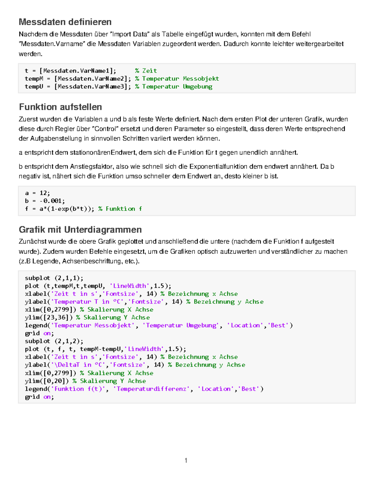 HA12 Matlab Liveskript zur ersten Matlab Hausaufgabe über Grundlagen