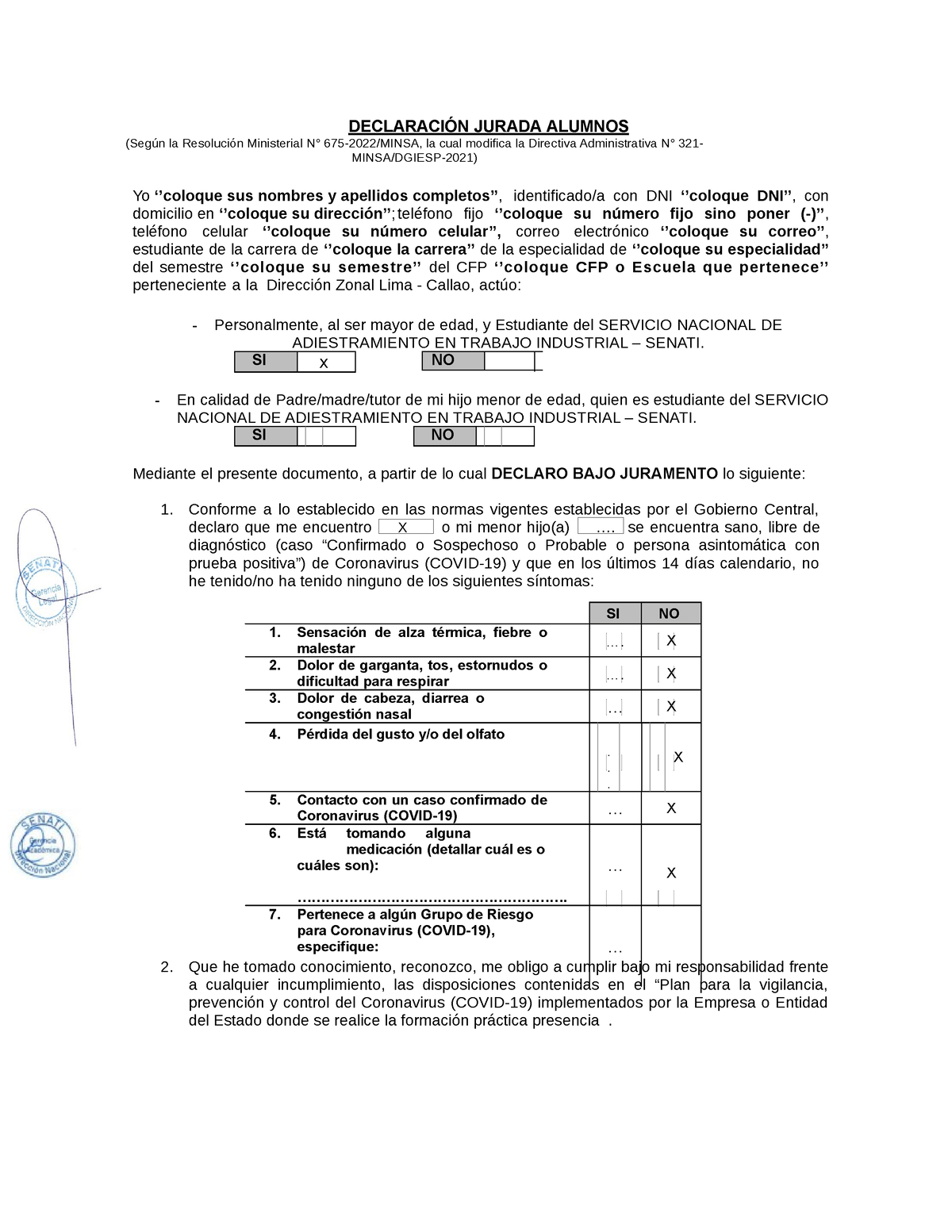 Anexo N° 02 - Declaración Jurada De Alumnos - DECLARACIÓN JURADA ...