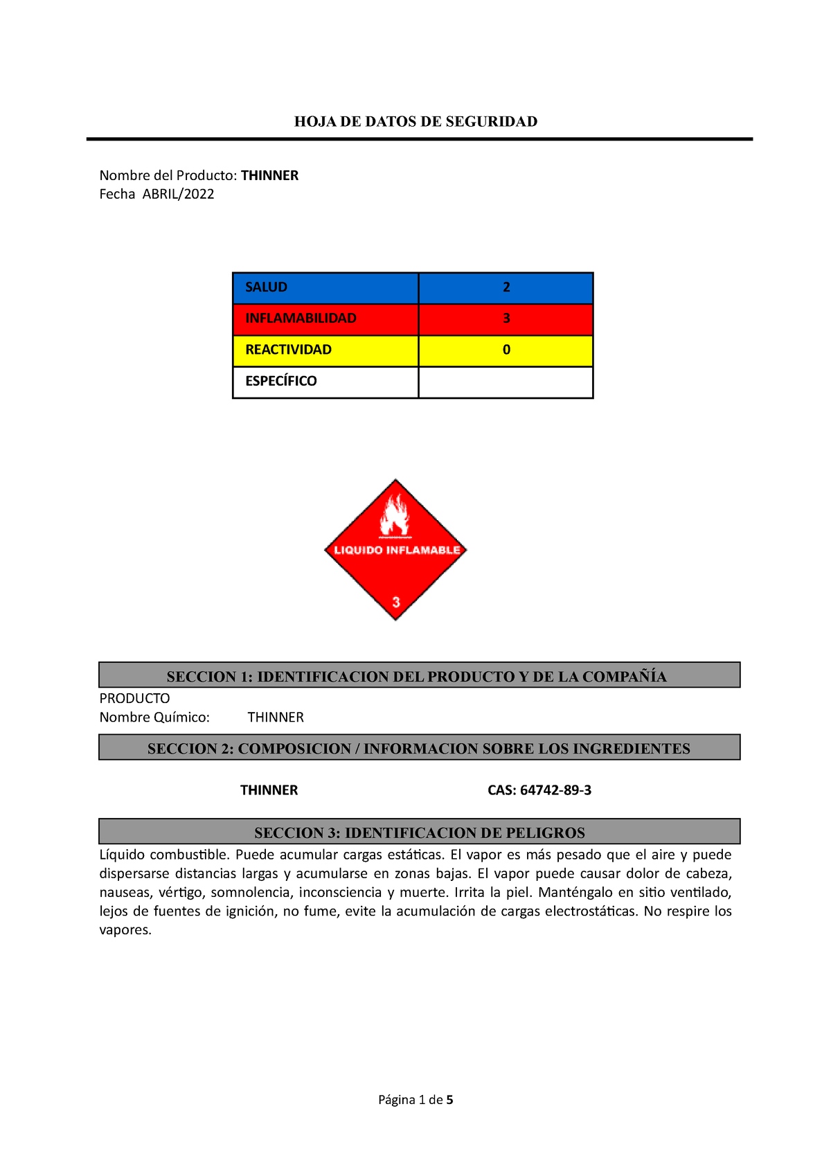 Hoja De Seguridad Thinner Pdf 1388