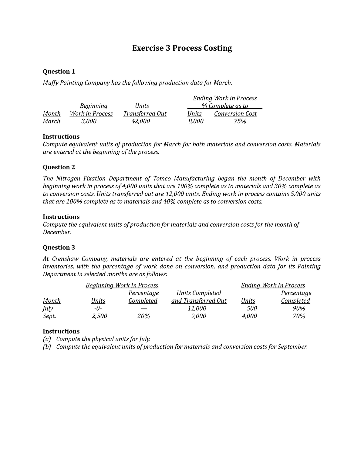 Exercise 3 Process Costing Studocu