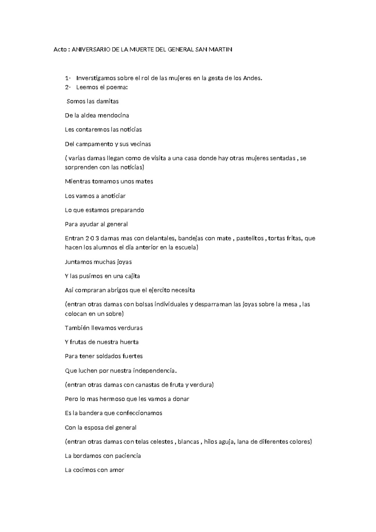 Act TO SAN Martin 1 Y 2 AÑO - Acto : ANIVERSARIO DE LA MUERTE DEL ...