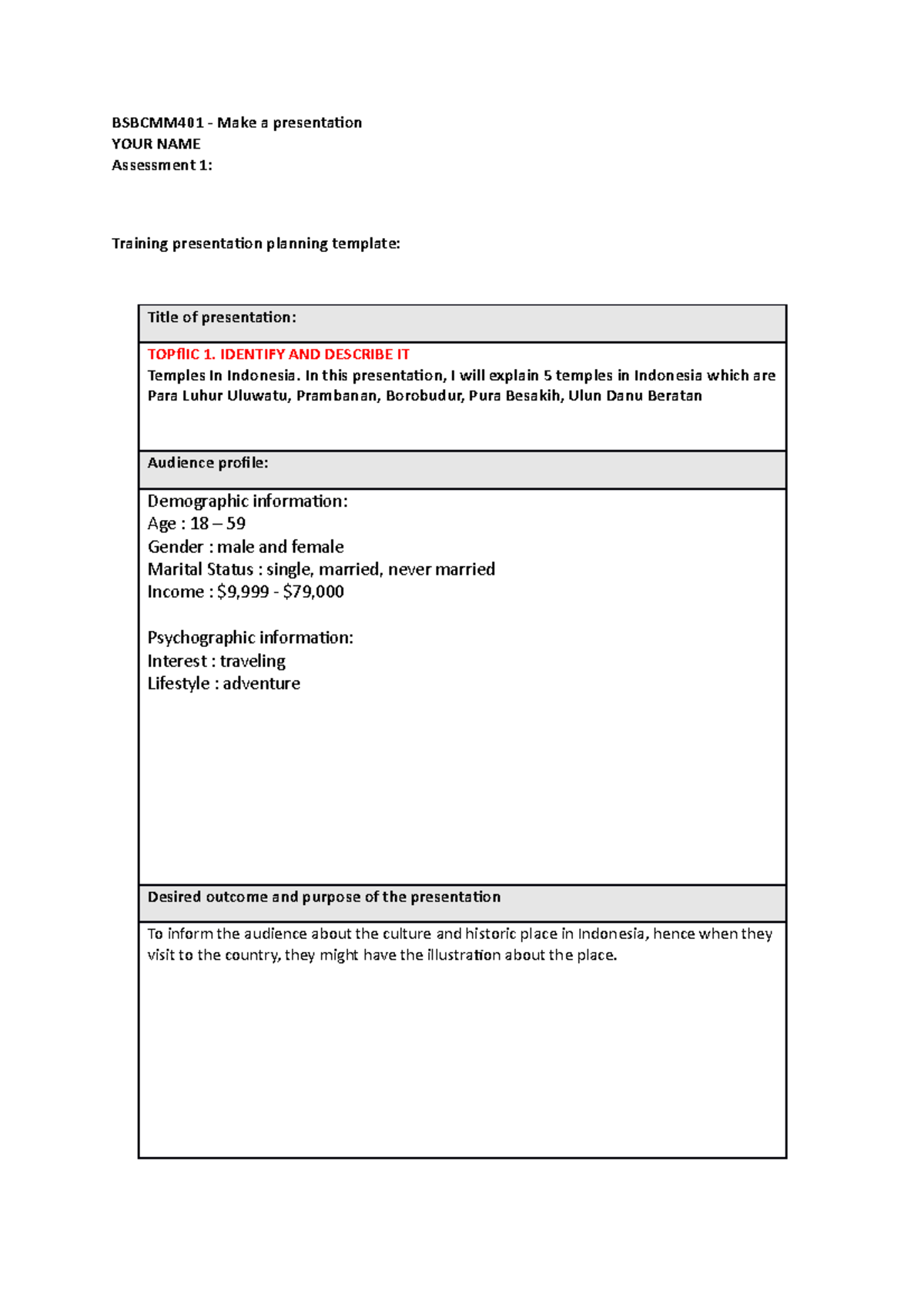 Bsbcmm 401 Assessment guide 1 - BSBCMM401 - Make a presentation YOUR ...