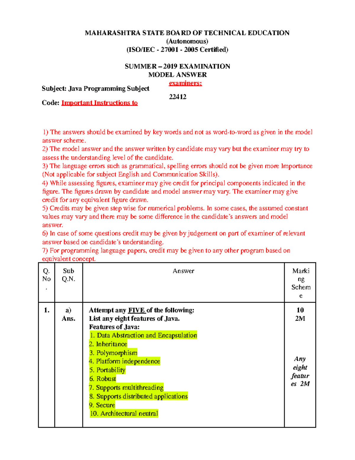 22412 Model Answers Summer 2019 - MAHARASHTRA STATE BOARD OF TECHNICAL ...