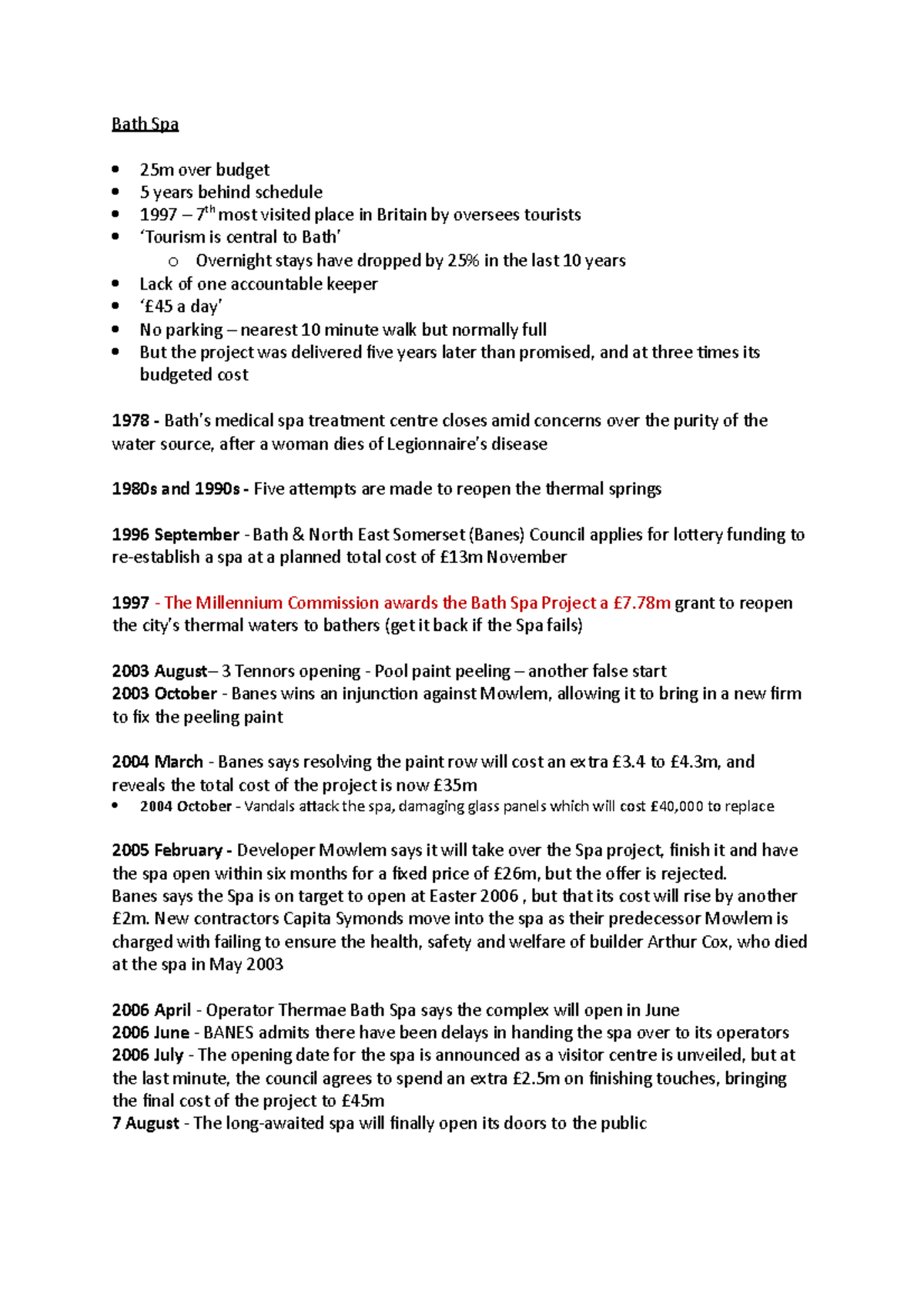 Bath Spa Bath Spa Reading Summary Bath Spa 25m over budget 5 years