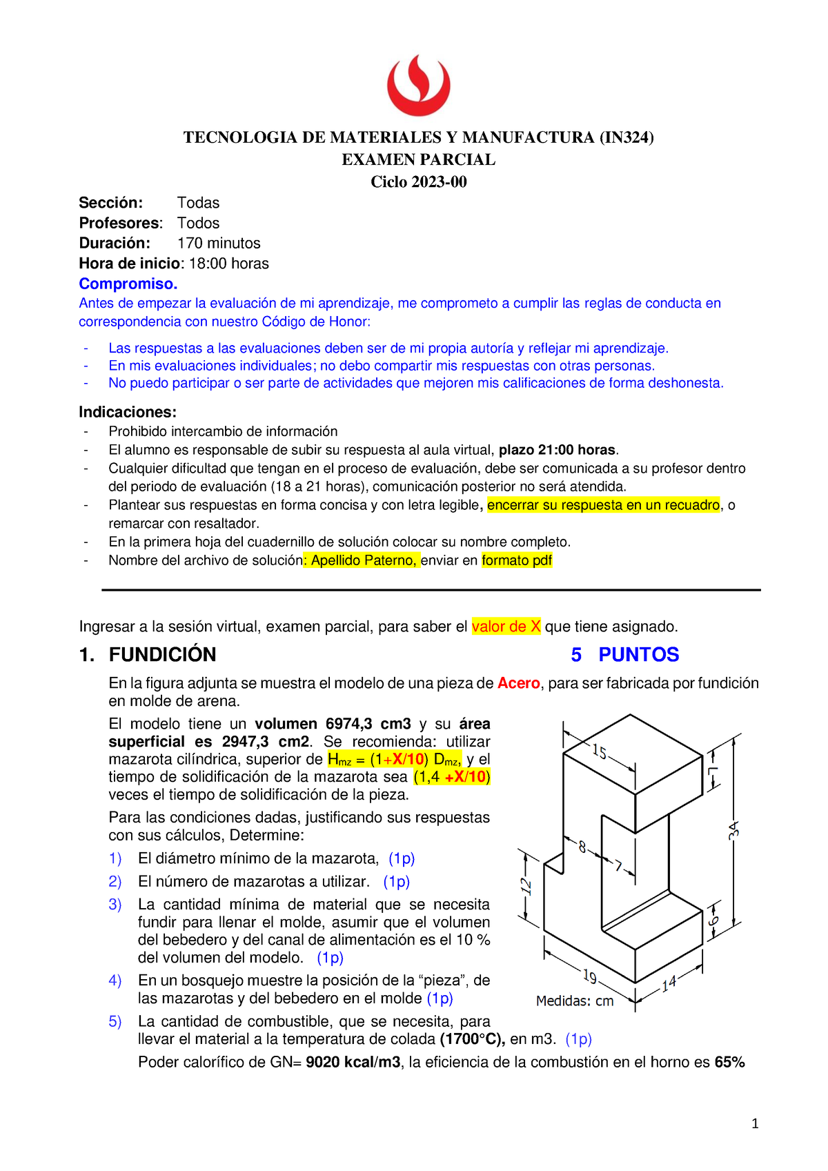 Ex Parcial IN324 2023 00 - TECNOLOGIA DE MATERIALES Y MANUFACTURA ...