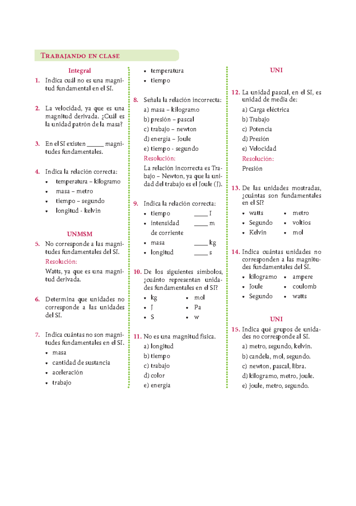 Clasificación De Las Magnitudes Físicas Para Tercer Grado De Secundaria 2 Trabajando En Clase