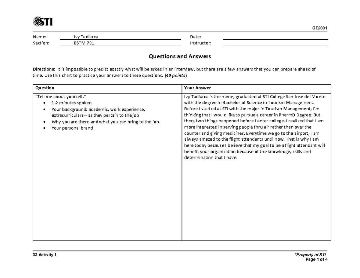 02 Activity 1 - EUTHENICS 2 - 02 Activity 1 *Property Of STI Name: Ivy ...