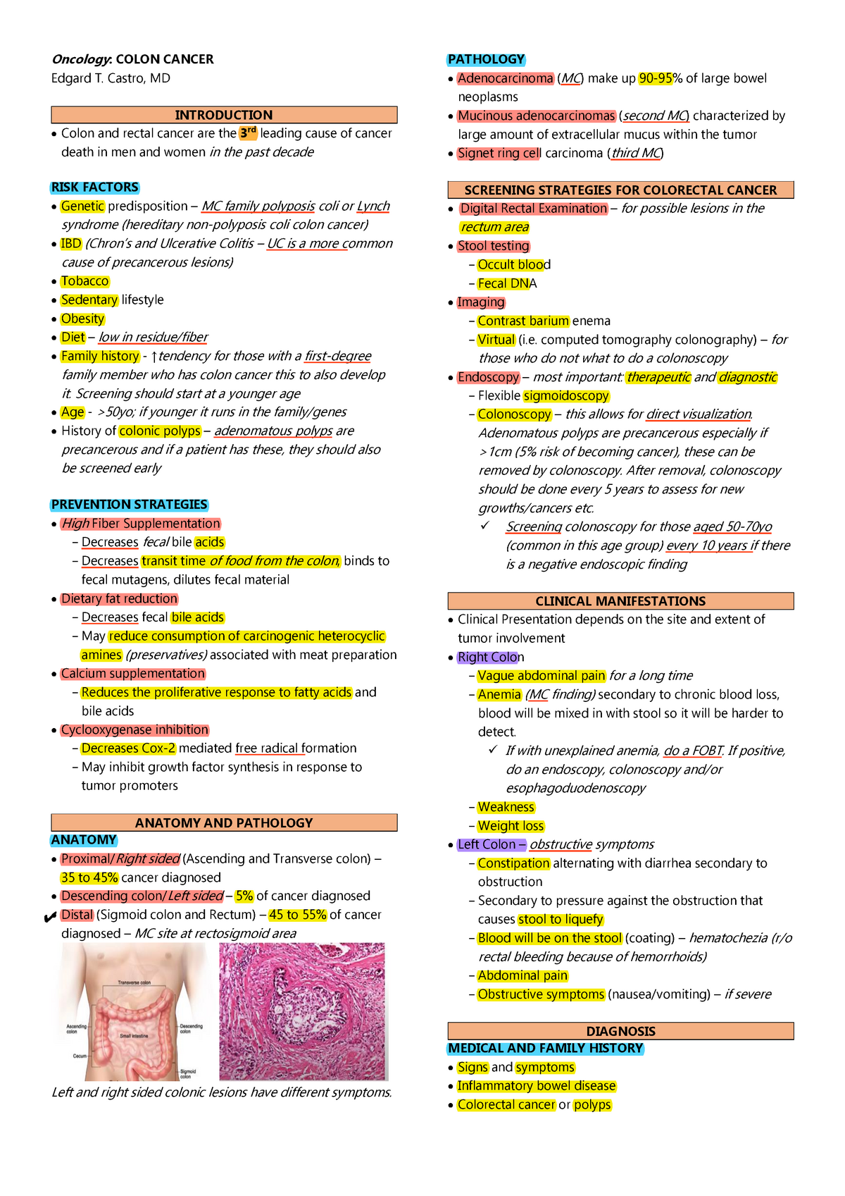 Oncology Colon cancer IM - Oncology: COLON CANCER Edgard T. Castro, MD ...