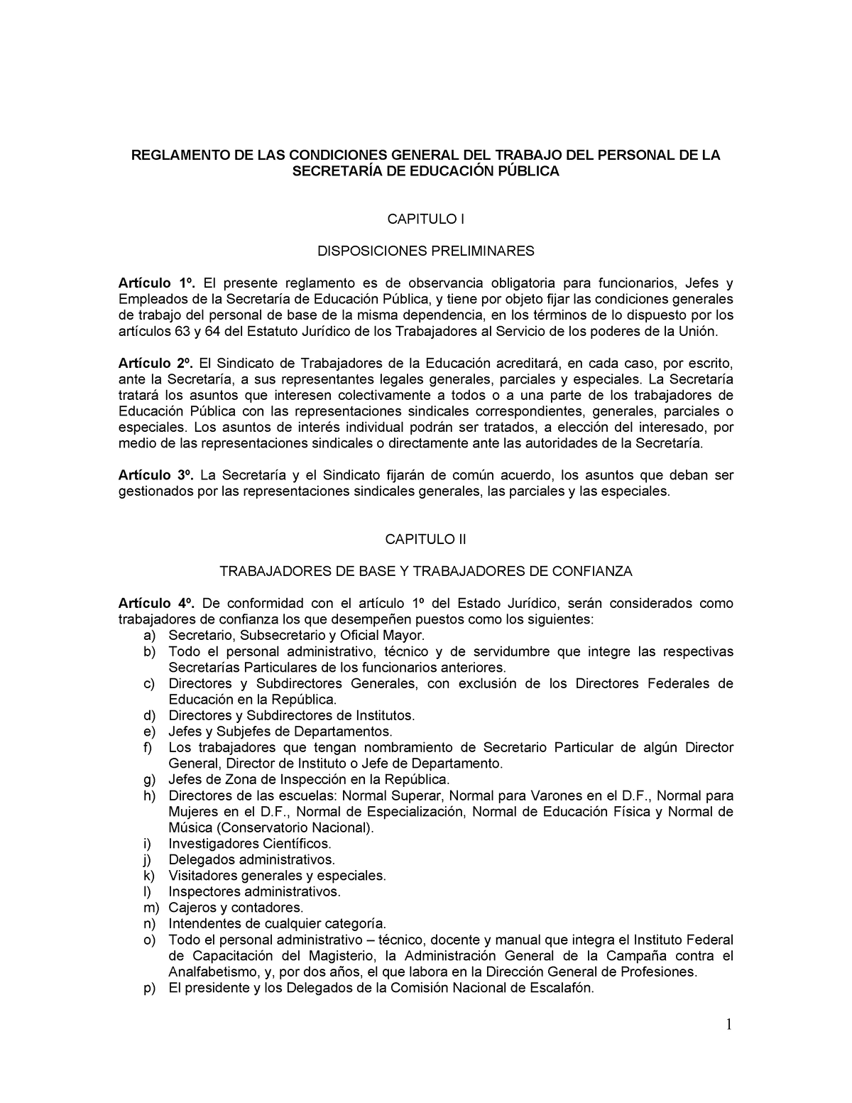 Reglamento de las condiciones generales del trabajo SEP REGLAMENTO DE