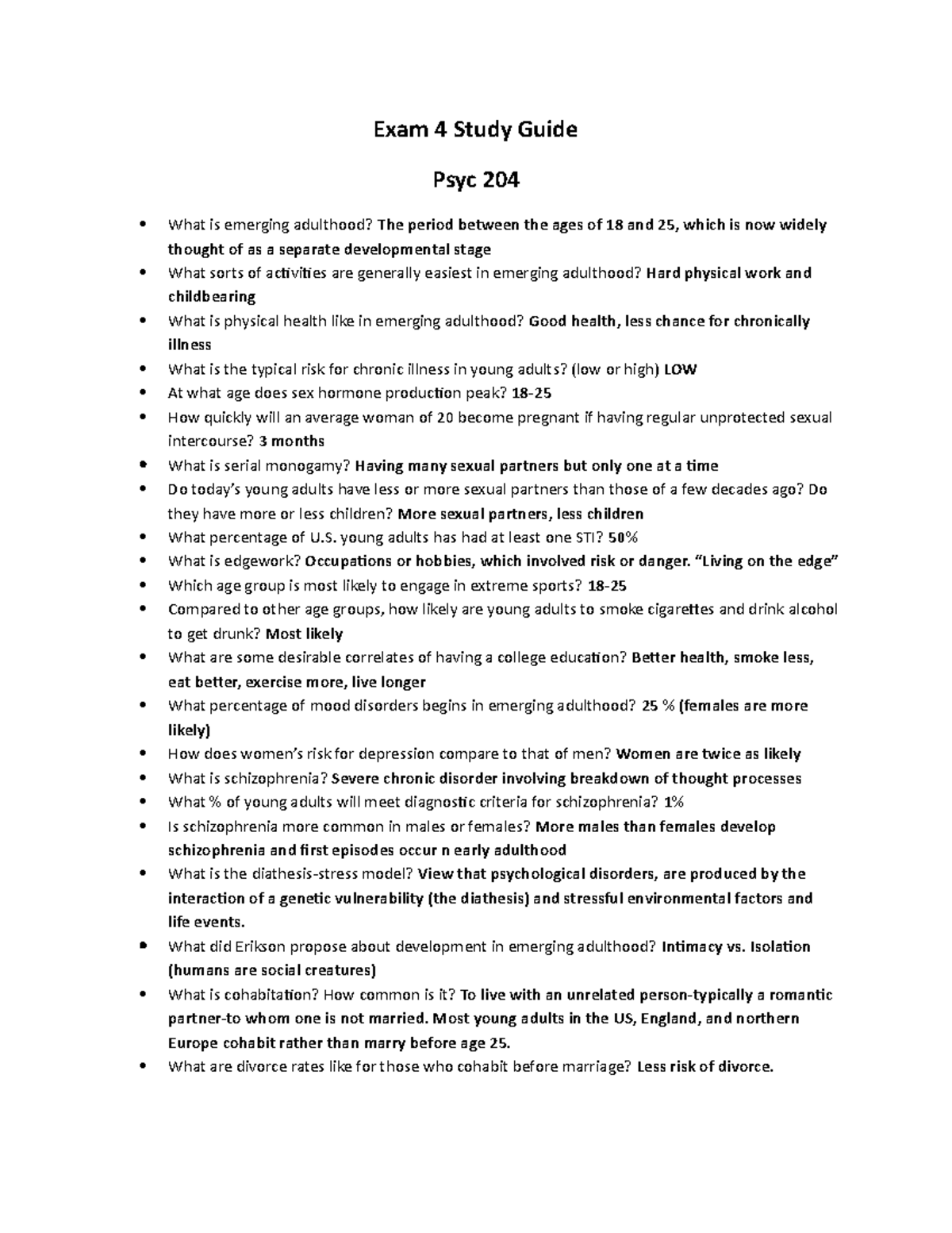 Exam 4 Study Guide/ Review - Exam 4 Study Guide Psyc 204 What is ...