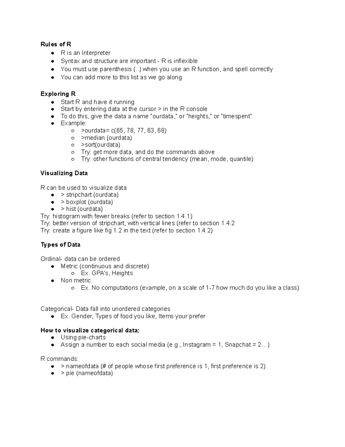 Lecture notes for final - Rules of R R is an Interpreter Syntax and ...