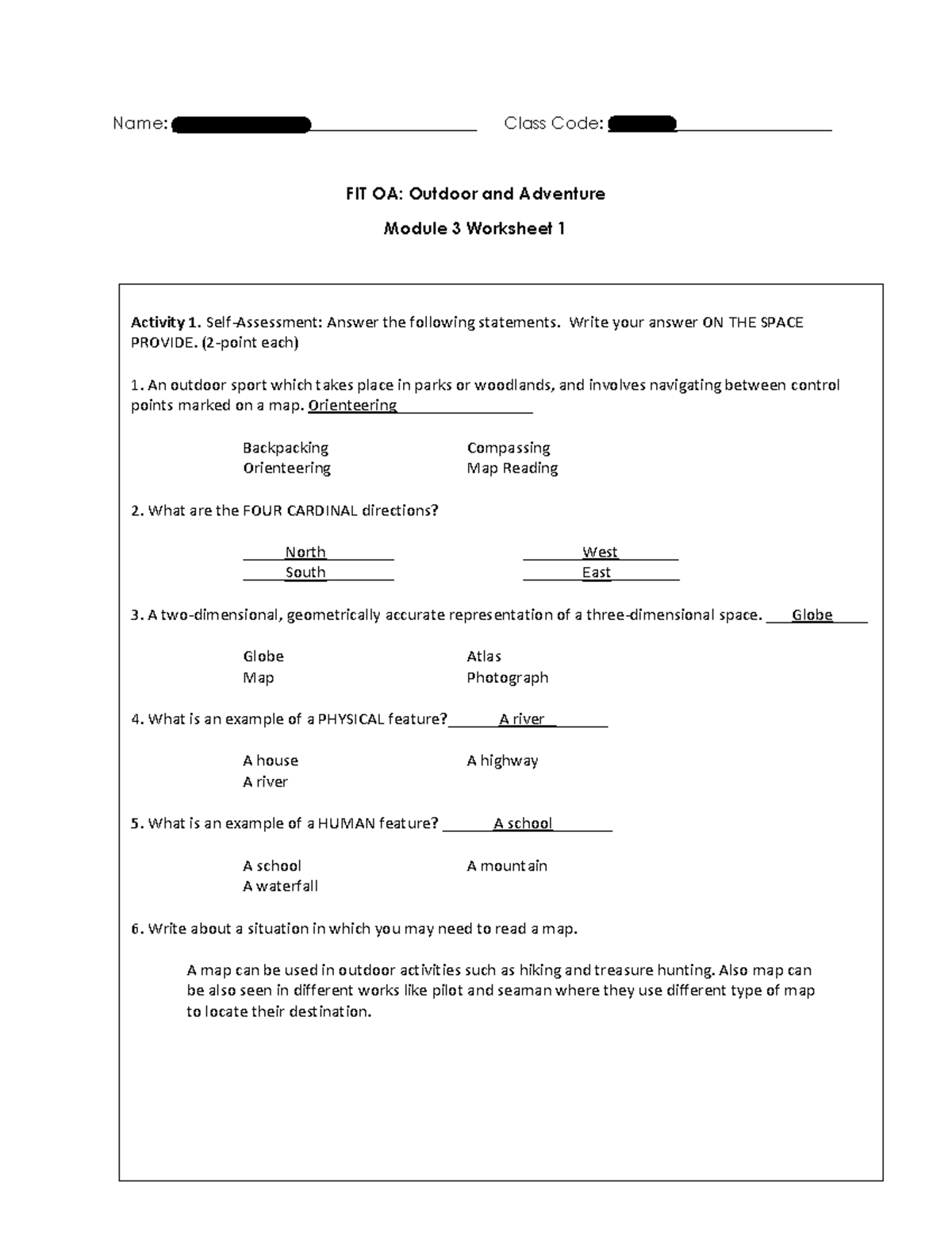PE Module 3 Worksheet 1 - Name: Caburian Ericka ...