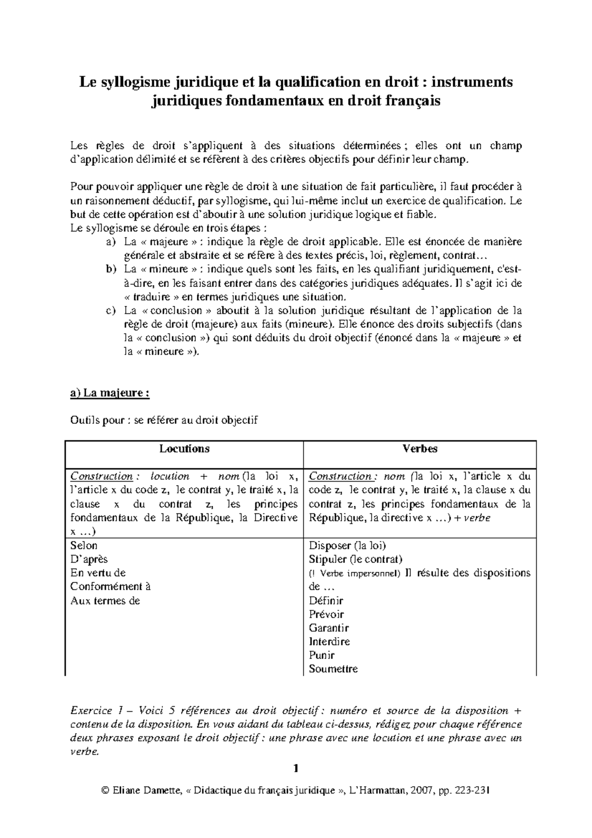 Le syllogisme juridique et la qualification en droit instruments