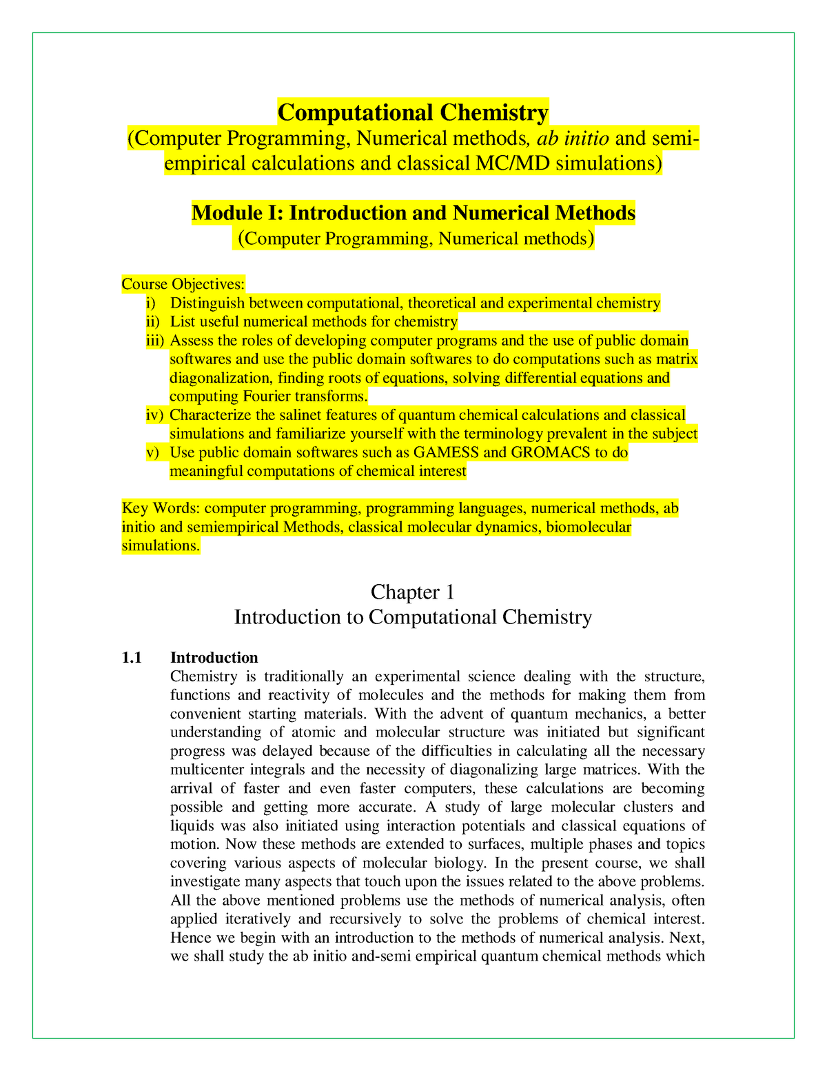 Chapter 1 Computational Chemistry Computational Chemistry