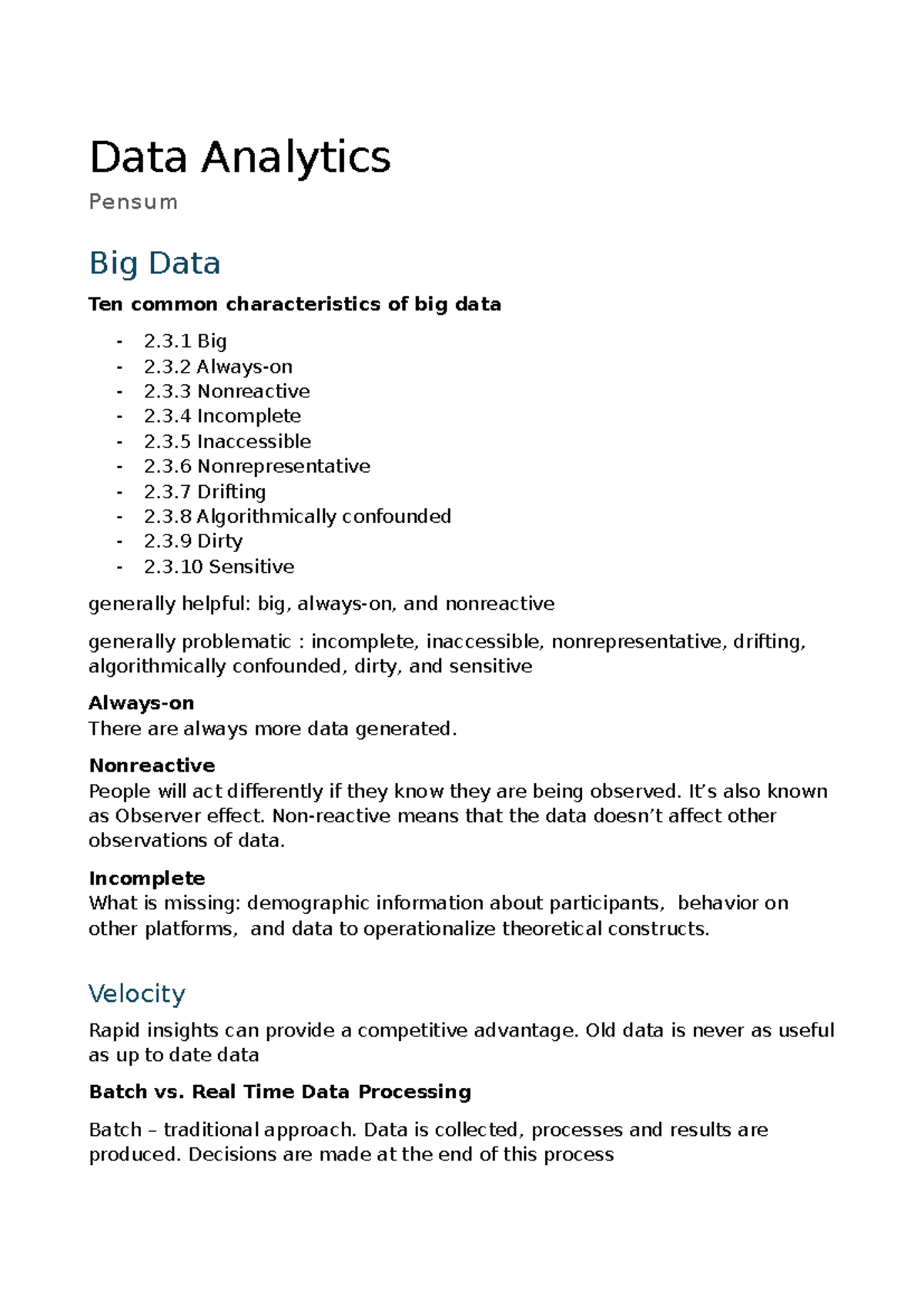 Data Analytics - Data Analytics Pensum Big Data Ten common ...