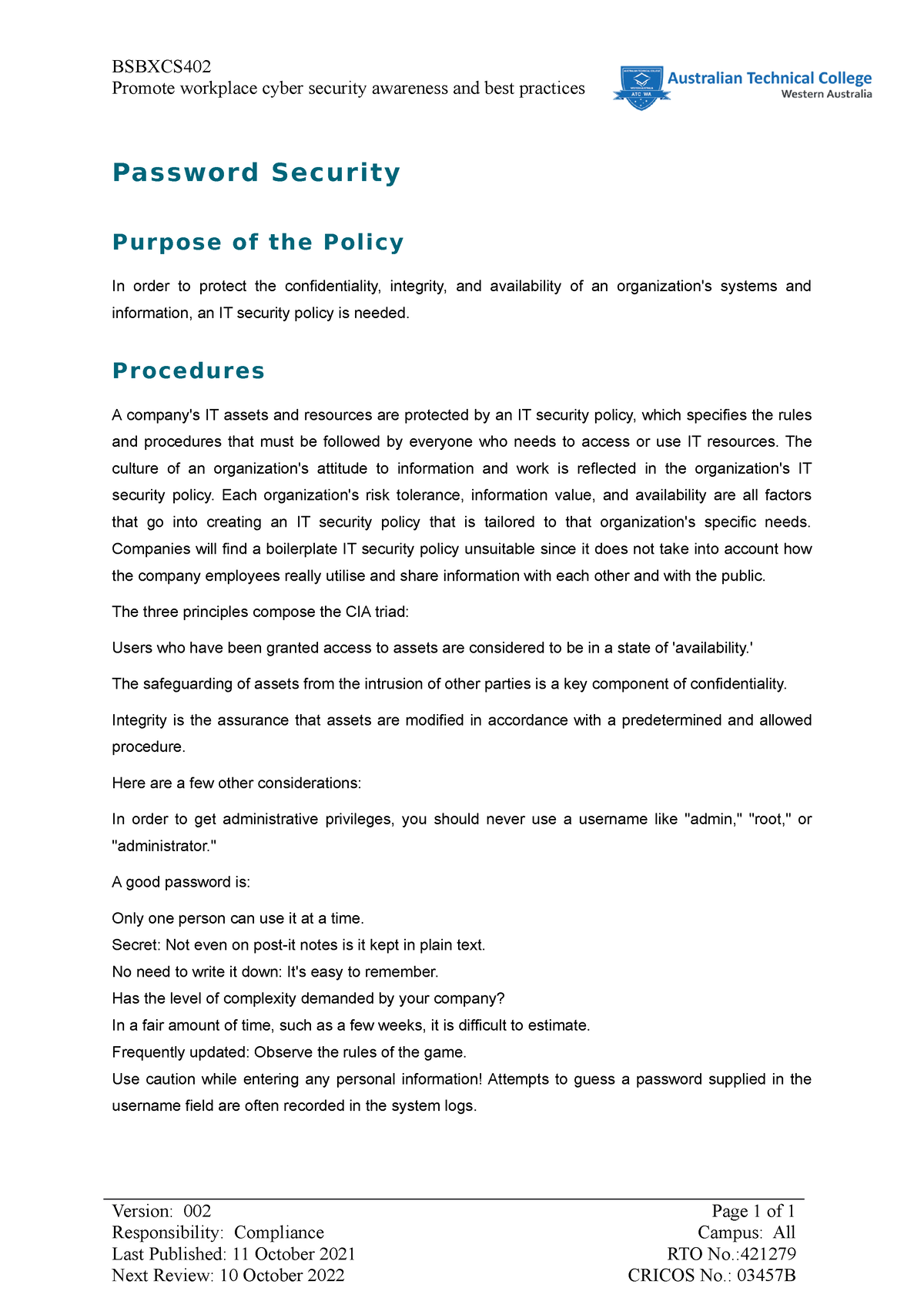 Policy And Procedures Information Update Information Update - BSBXCS ...