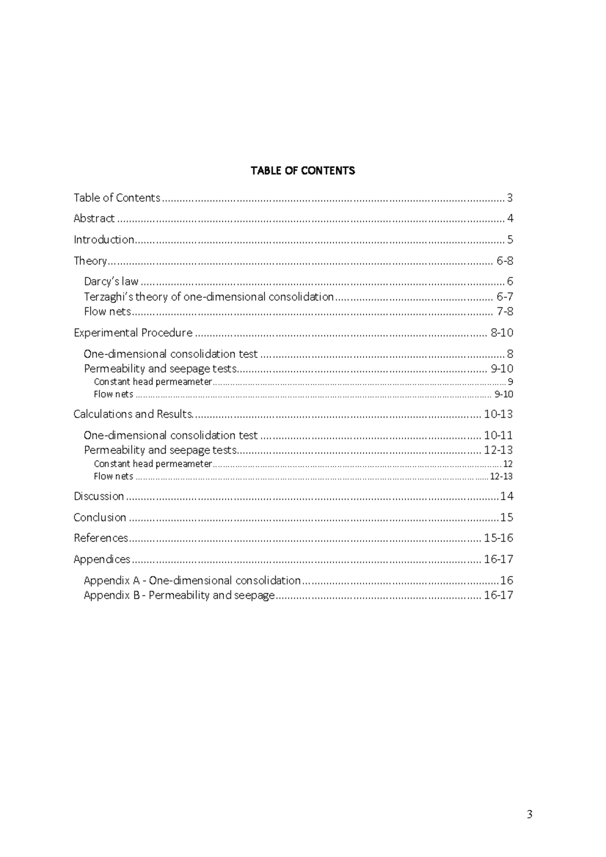 Soil Mechanics long lab report - TABLE OF CONTENTS Table of Contents ...