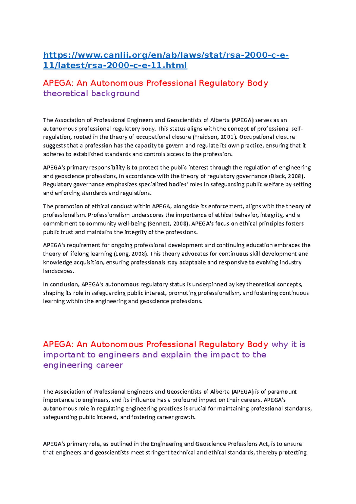 View of Apega An Autonomous Professional Regulatory Body theoretical background ...