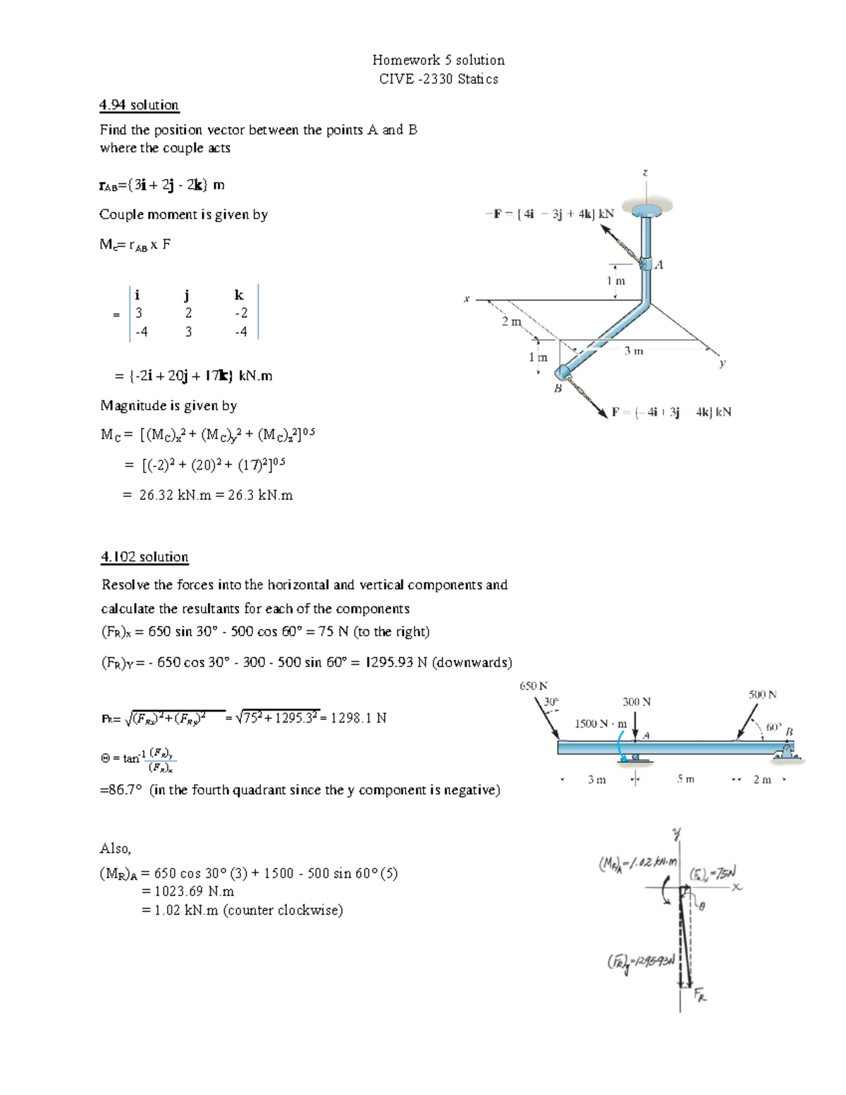 statics homework solutions