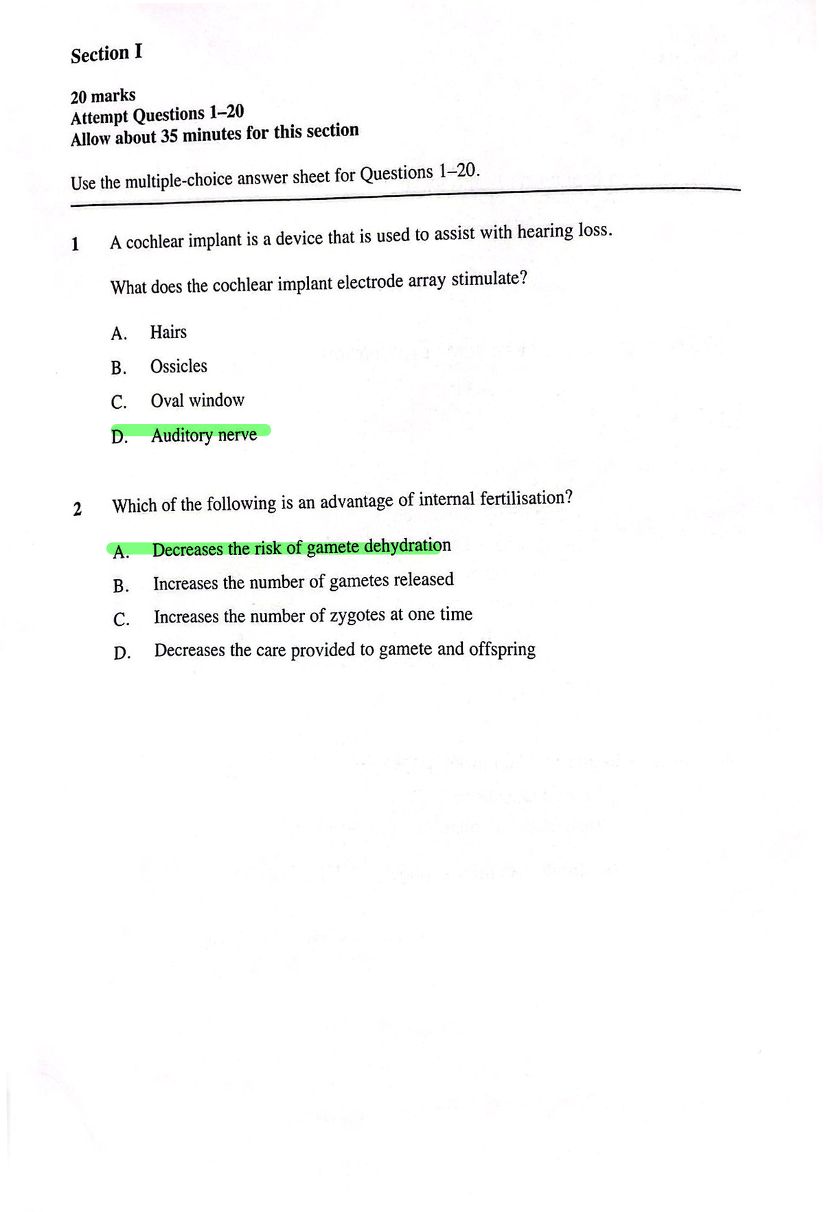 2023 HSC Biology MCQ - exam - Studocu