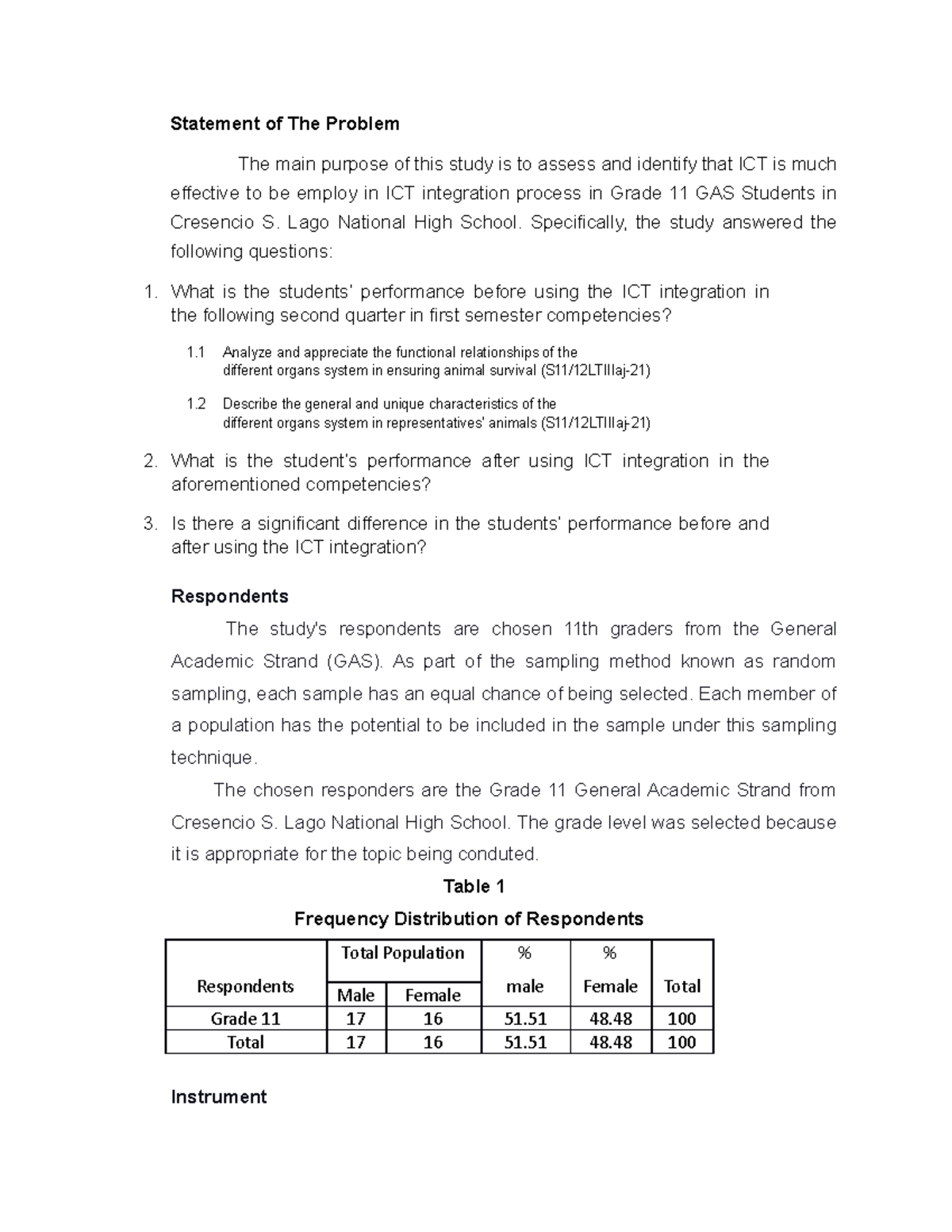 SOP and DATA - All info - Statement of The Problem The main purpose of ...