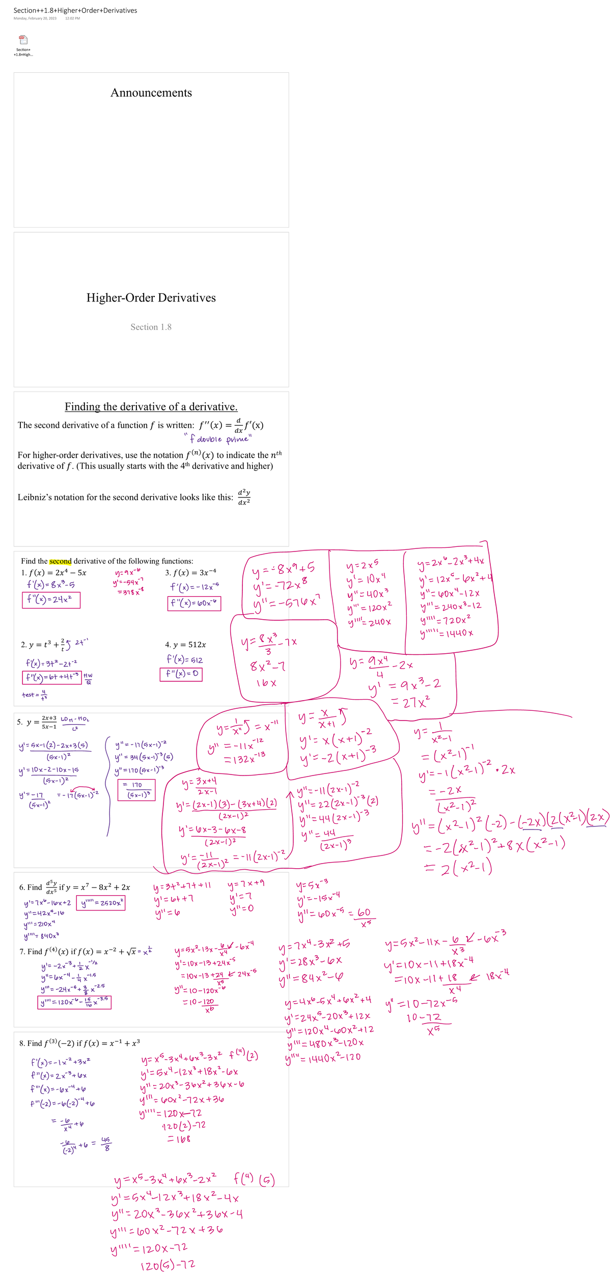 Section 1.8 Higher Order Derivatives - MA 1613 - Sec$on+ +1+High ...