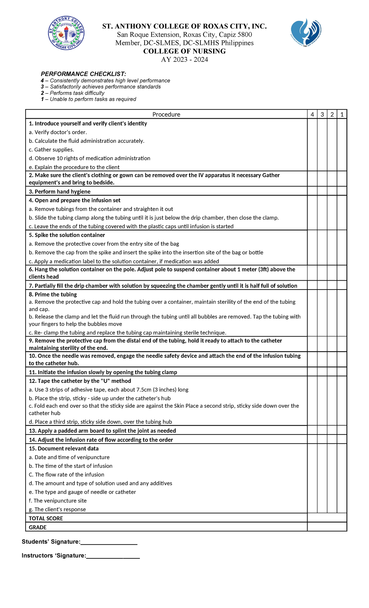 IVF-Checklist - Checklist for retdem. - ST. ANTHONY COLLEGE OF ROXAS ...