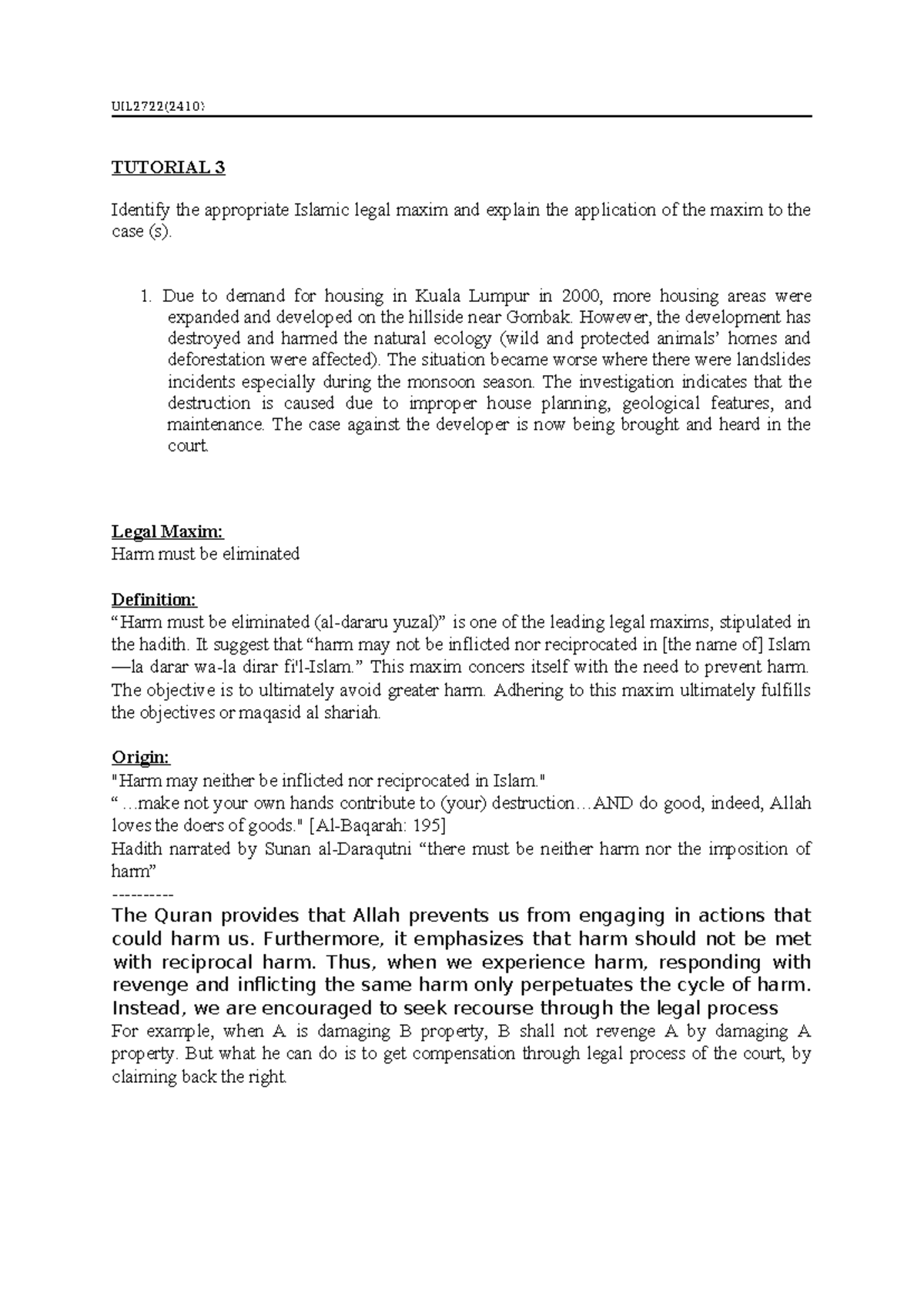 Tutorial 3a - TUTORIAL 3 Identify the appropriate Islamic legal maxim ...