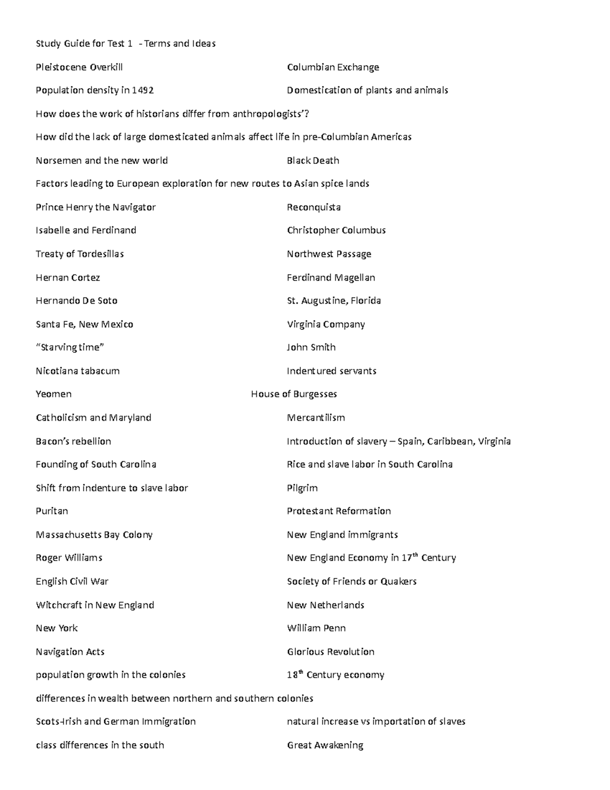 Study Guide for Test 1.f23 Augustine, Florida Santa Fe, New Mexico