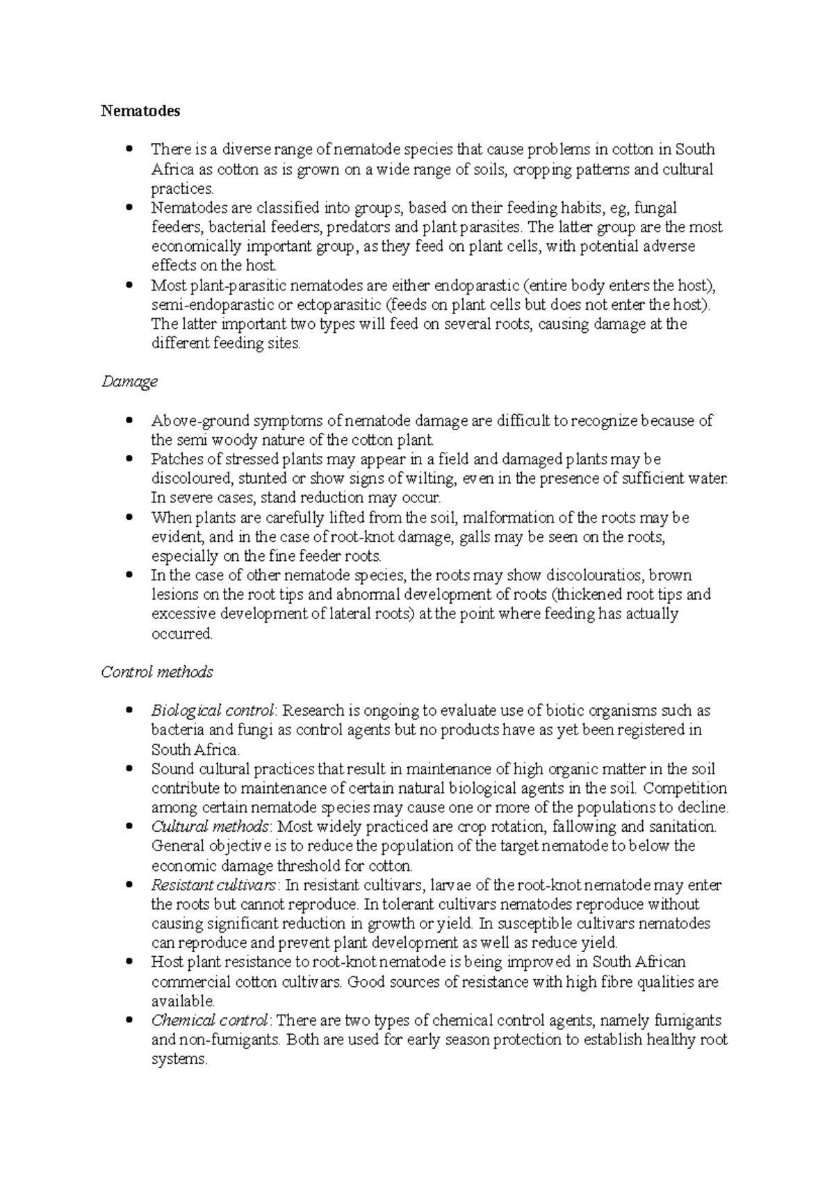 Nematodes NOT ON Question Papers - Nematodes There is a diverse range ...