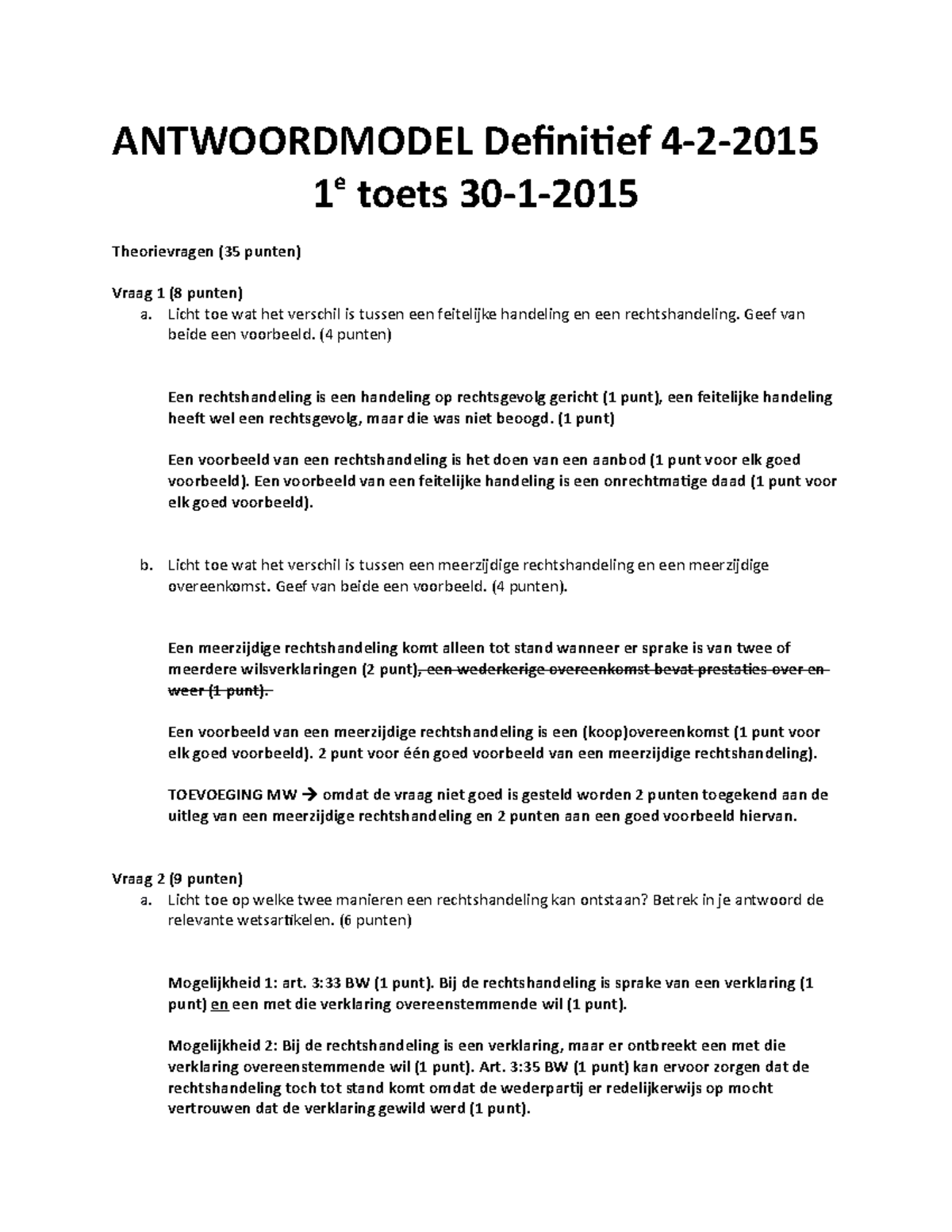 Tentamen 22 Februari 2015, Vragen En Antwoorden - ANTWOORDMODEL ...