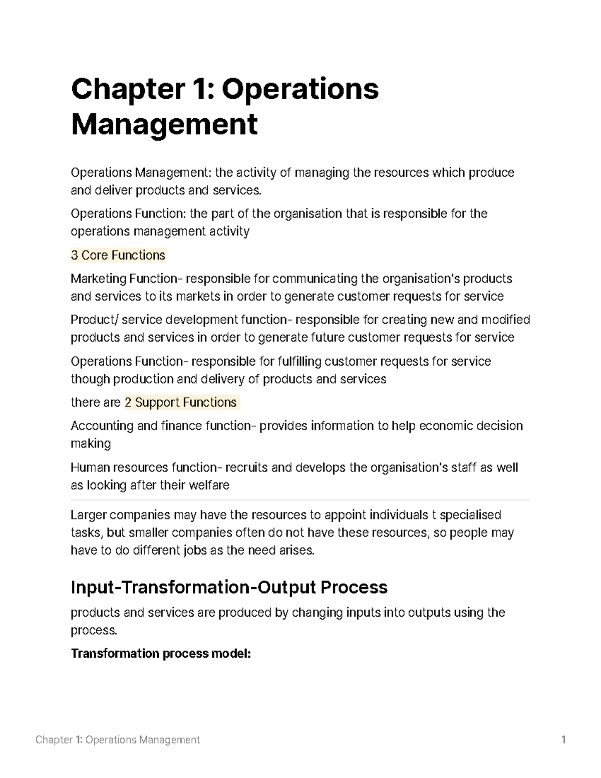 Chapter 1 Operations Management - Chapter 1: Operations Management ...