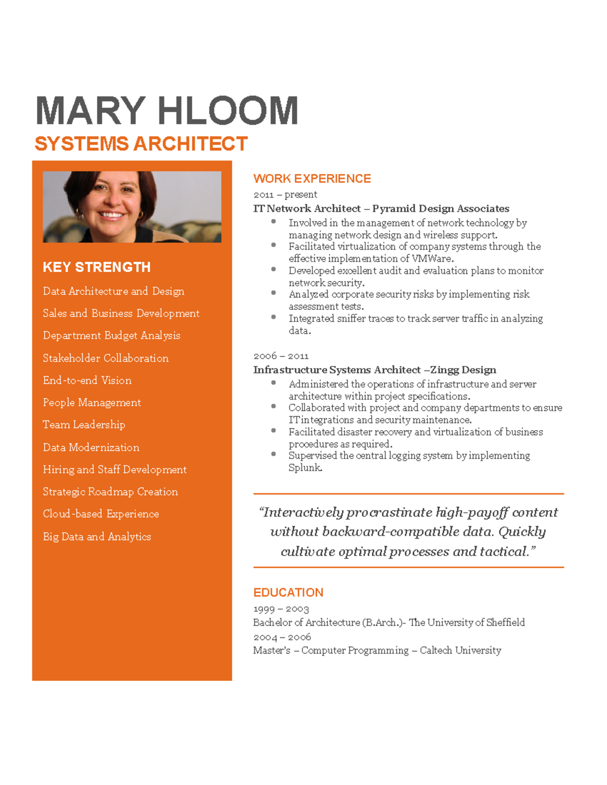 Resume- 002 - MARY HLOOM SYSTEMS ARCHITECT KEY STRENGTH Data ...