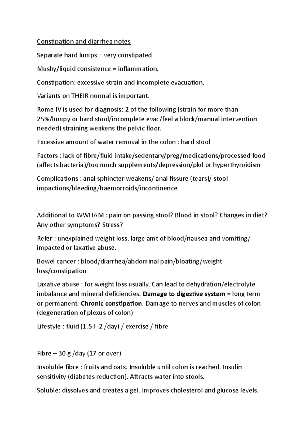 Constipation and diarrhea notes - Consipaion and diarrhea notes ...