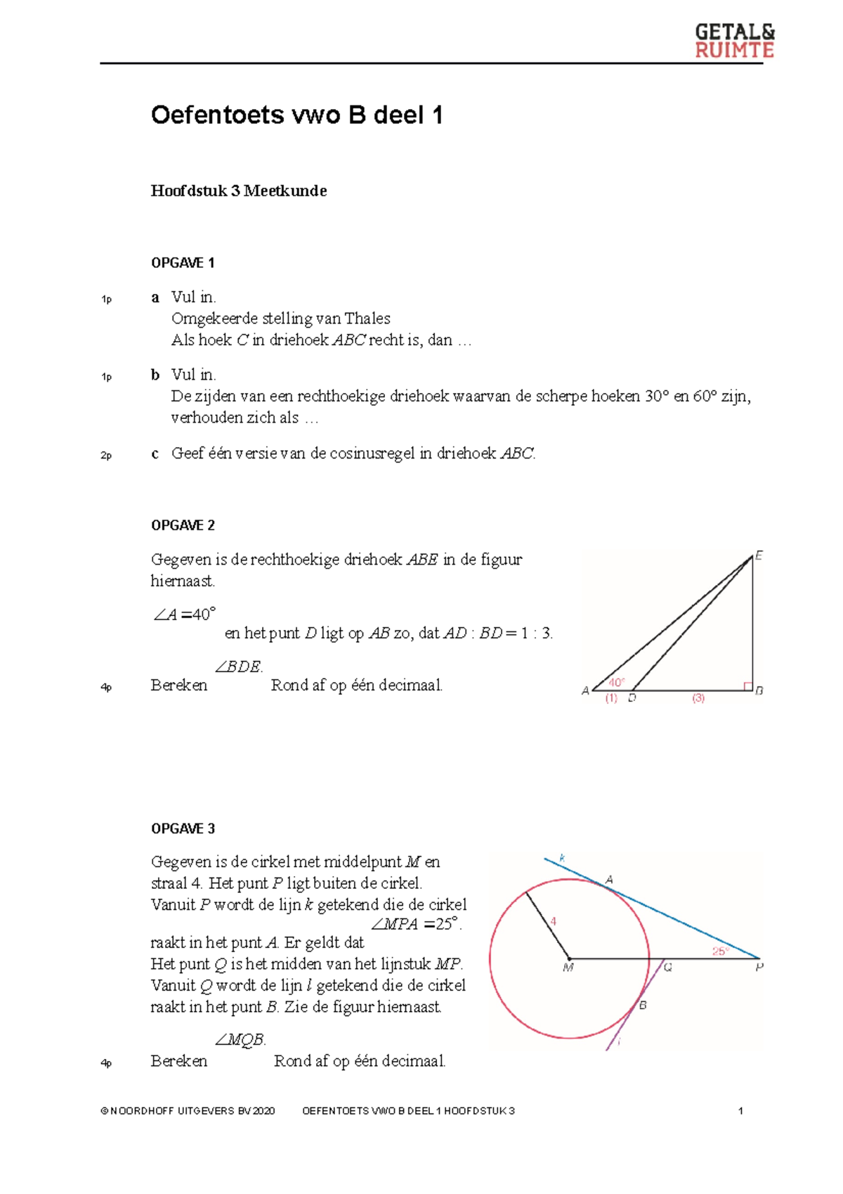 GR12 VB1 H03 Oefentoets - Oefentoets Vwo B Deel 1 Hoofdstuk 3 Meetkunde ...