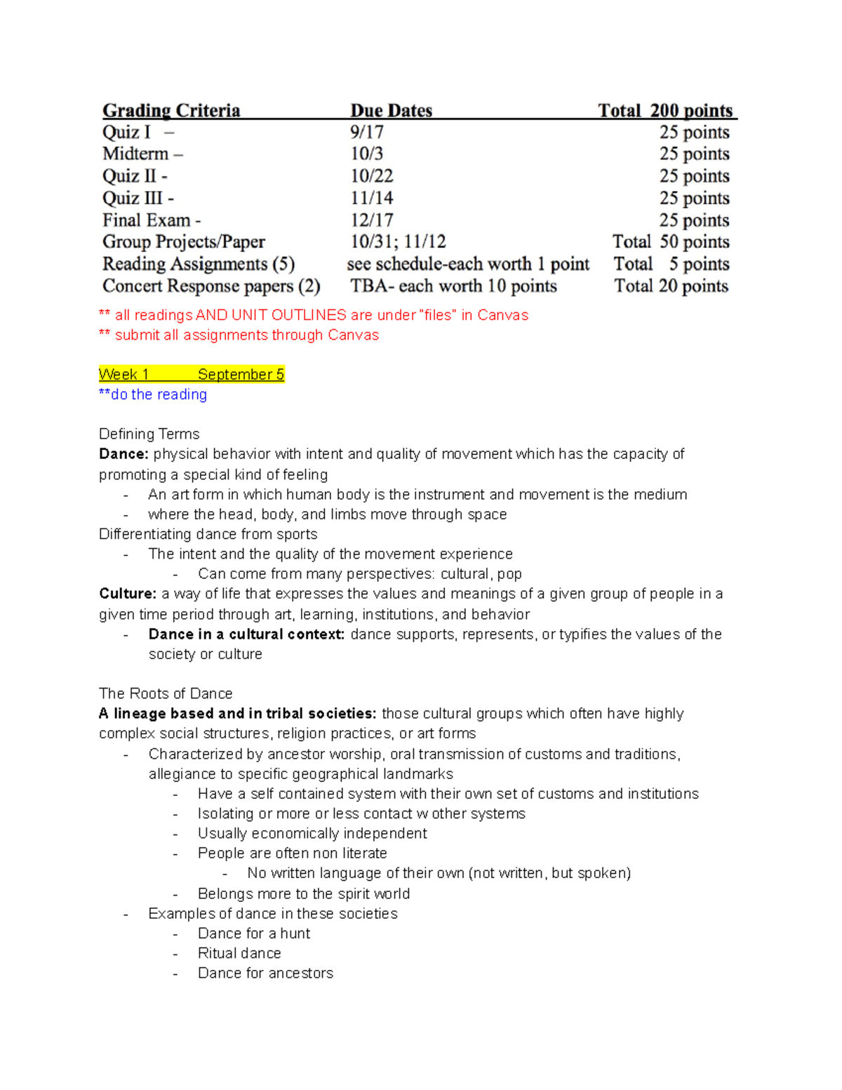 Dance 165 World Dance Cultures- first quiz class notes - ** all ...