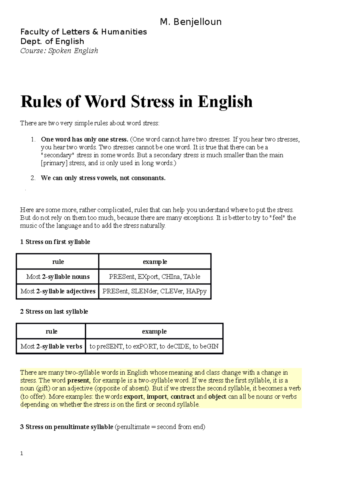 rules-of-word-stress-in-english-m-benjelloun-faculty-of-letters