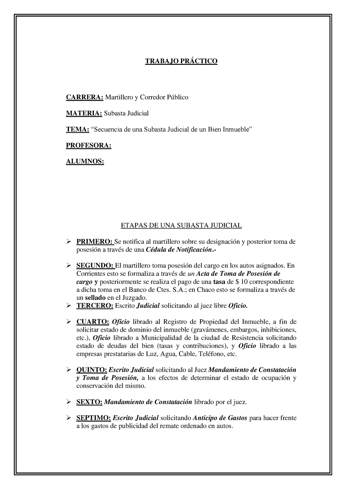 Cedula Modelo Ejemplo Trabajo Pr Ctico Carrera Martillero Y Corredor P Blico Materia