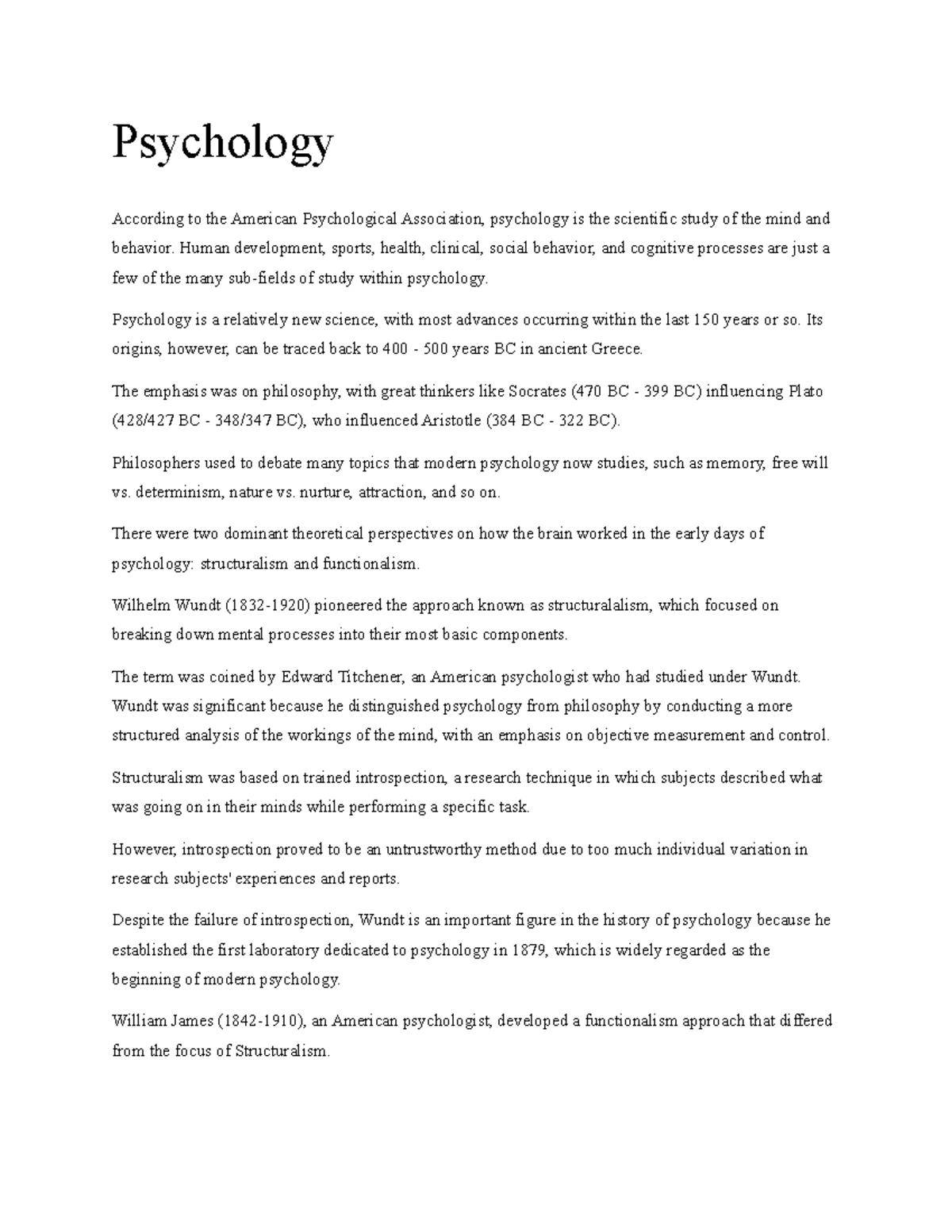 Psychology - Psychology According to the American Psychological ...