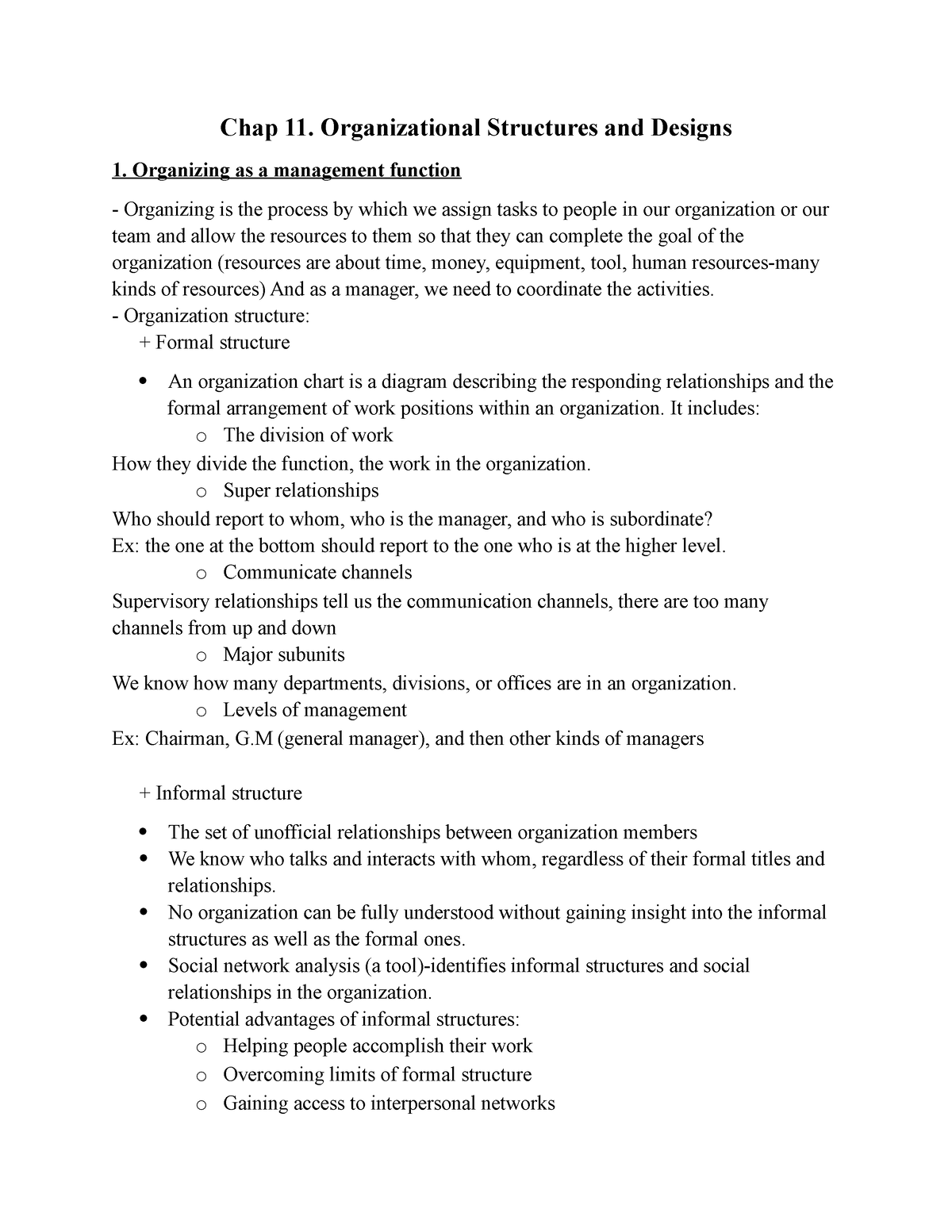 Chap-11 - Note - Chap 11. Organizational Structures And Designs 1 ...