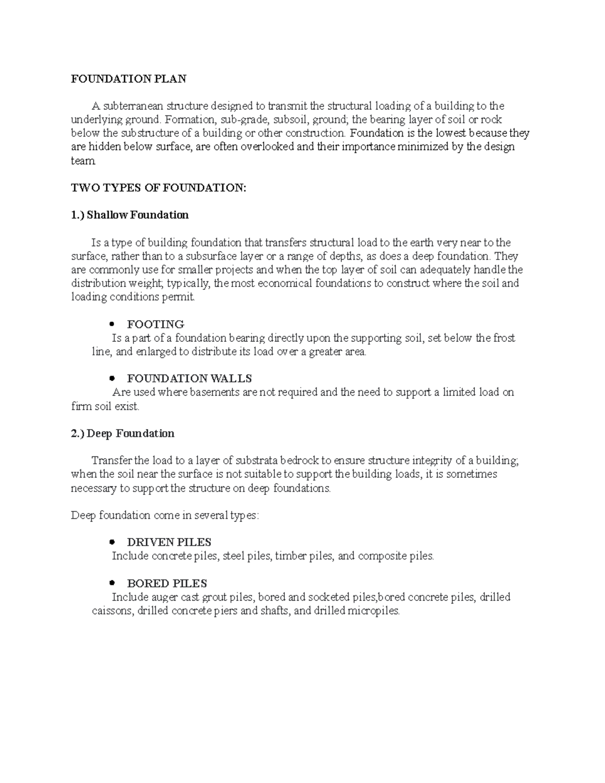 Reasearch work Structural - FOUNDATION PLAN A subterranean structure ...