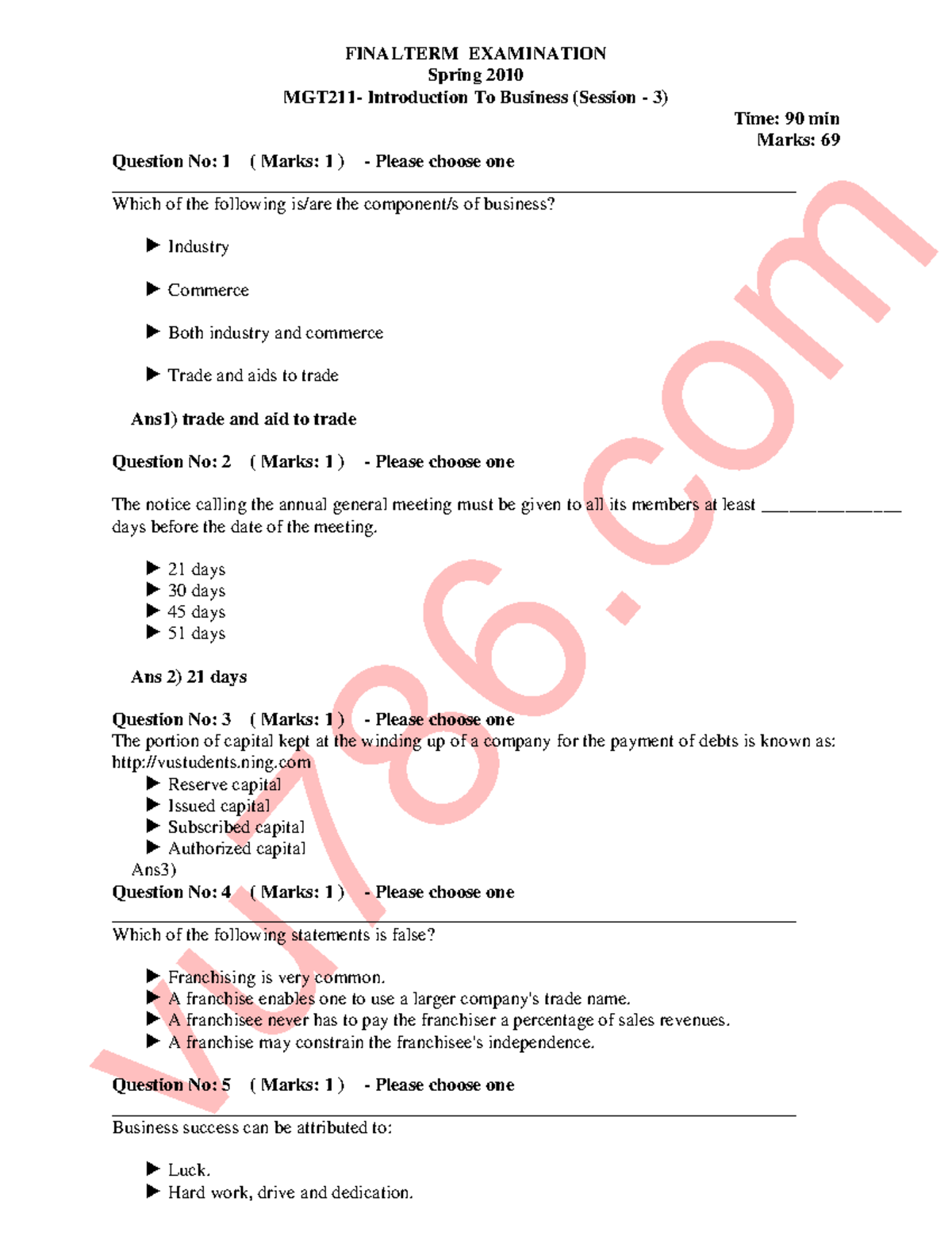 Mgt211 Final - Vu-topper File - Vu786 FINALTERM EXAMINATION Spring 2010 ...