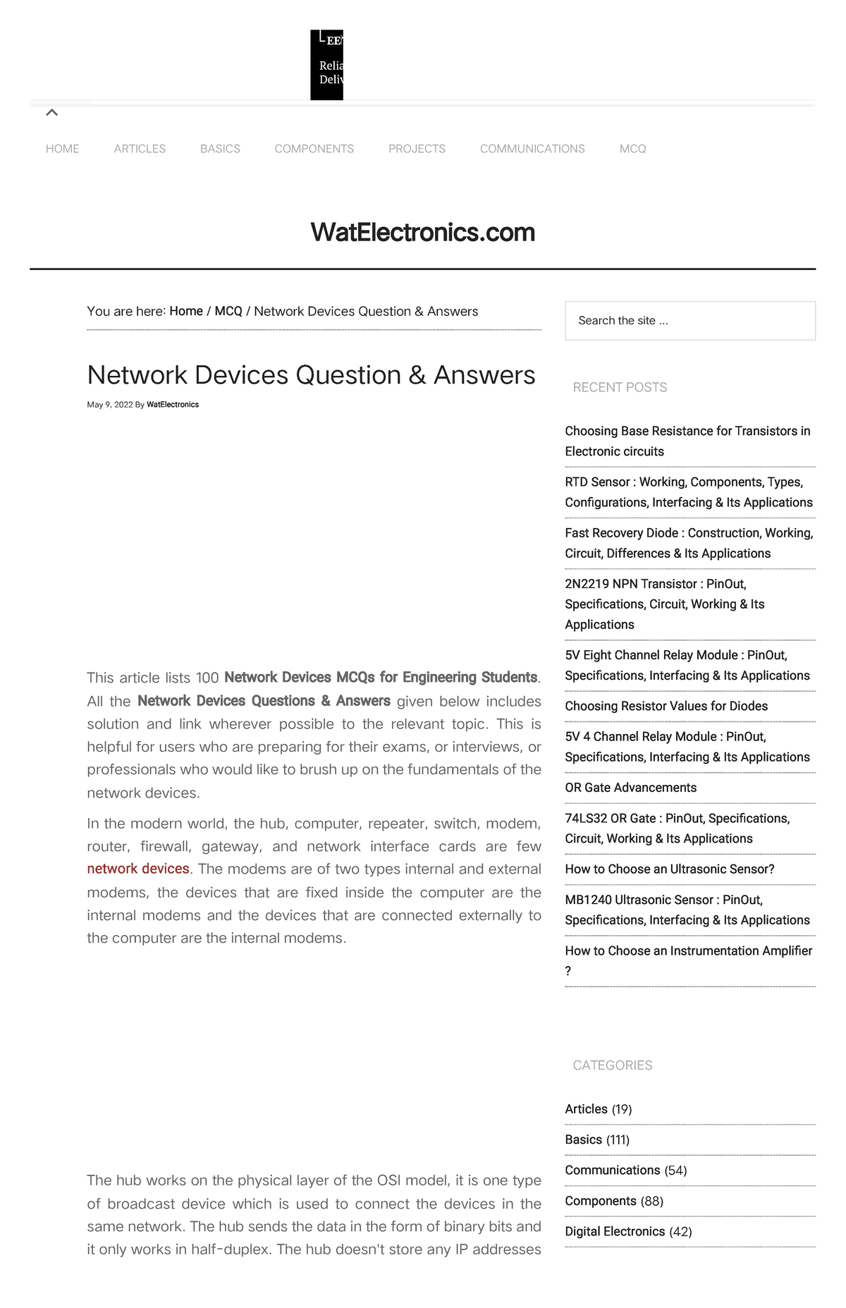 100 Network Devices Multiple Choice Questions (MCQ) with Answers