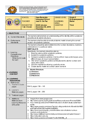 379372964 Lesson Plan Atoms Science and Tech 8 Grade - Sessions Session ...