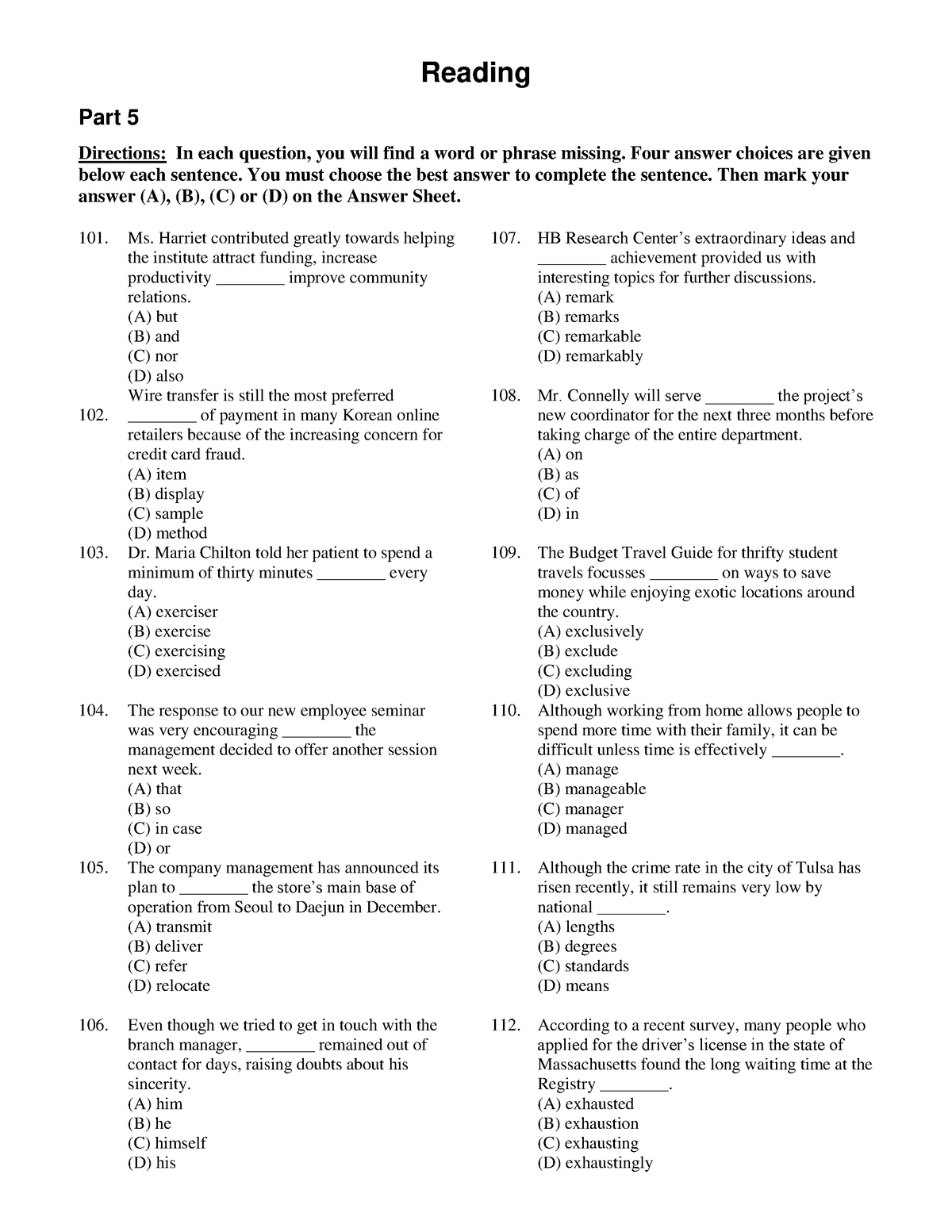 TEST-6 PART-5 - gcw - Reading Part 5 Directions: In each question, you ...