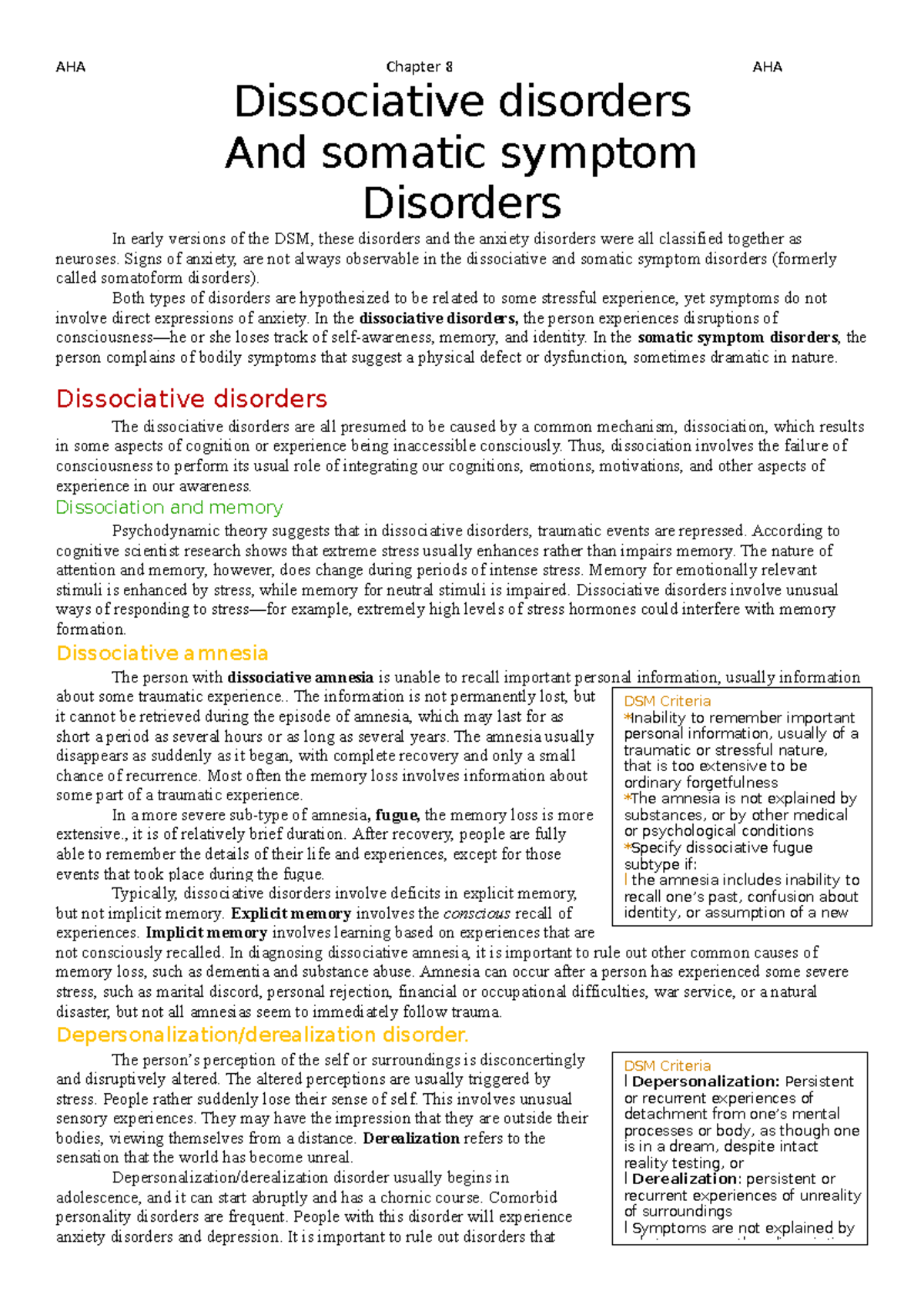 Dissociative Disorders And Somatic Symptom Disorders - Dissociative ...