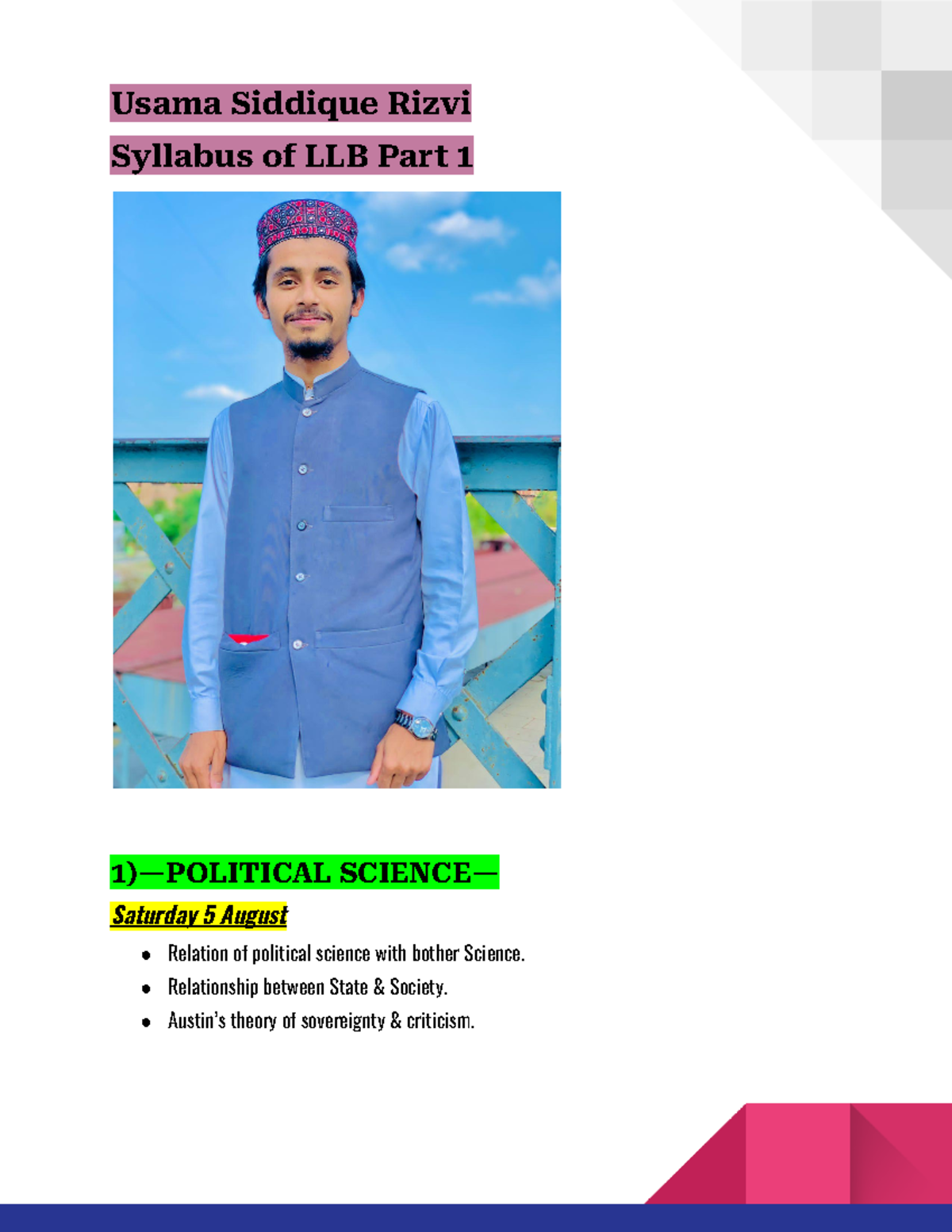 Business letter - Usama Siddique Rizvi Syllabus of LLB Part 1 1 ...