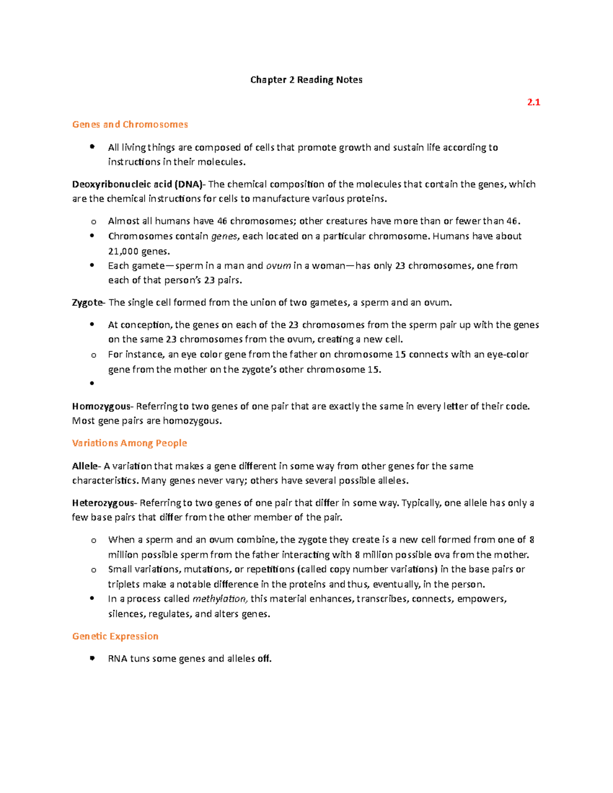 Chapter 2 Reading Notes - Chapter 2 Reading Notes 2. Genes and ...
